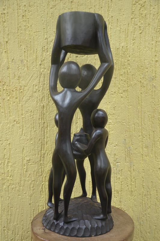 Community Unity Sculpture | Large African Wood Carving | Abstract Interconnected Figure Art