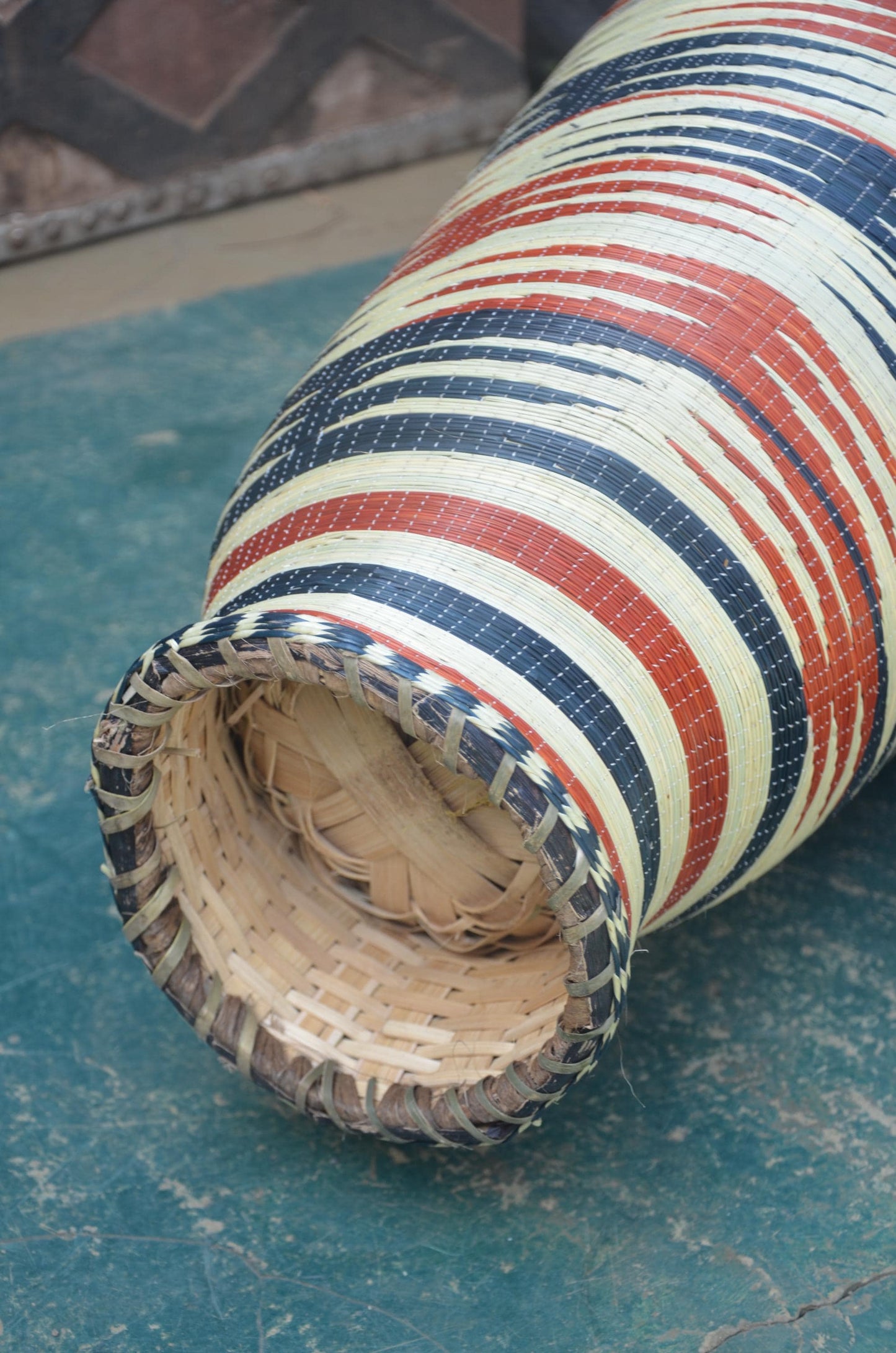 Large Rwandan Patterned Vase | Hand-Woven Floor Decor | Tall Artisan Basketry