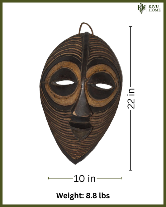 African Kifwebe Mask Tribal Wall Decor Hand Carved Wood Housewarming Art Gift