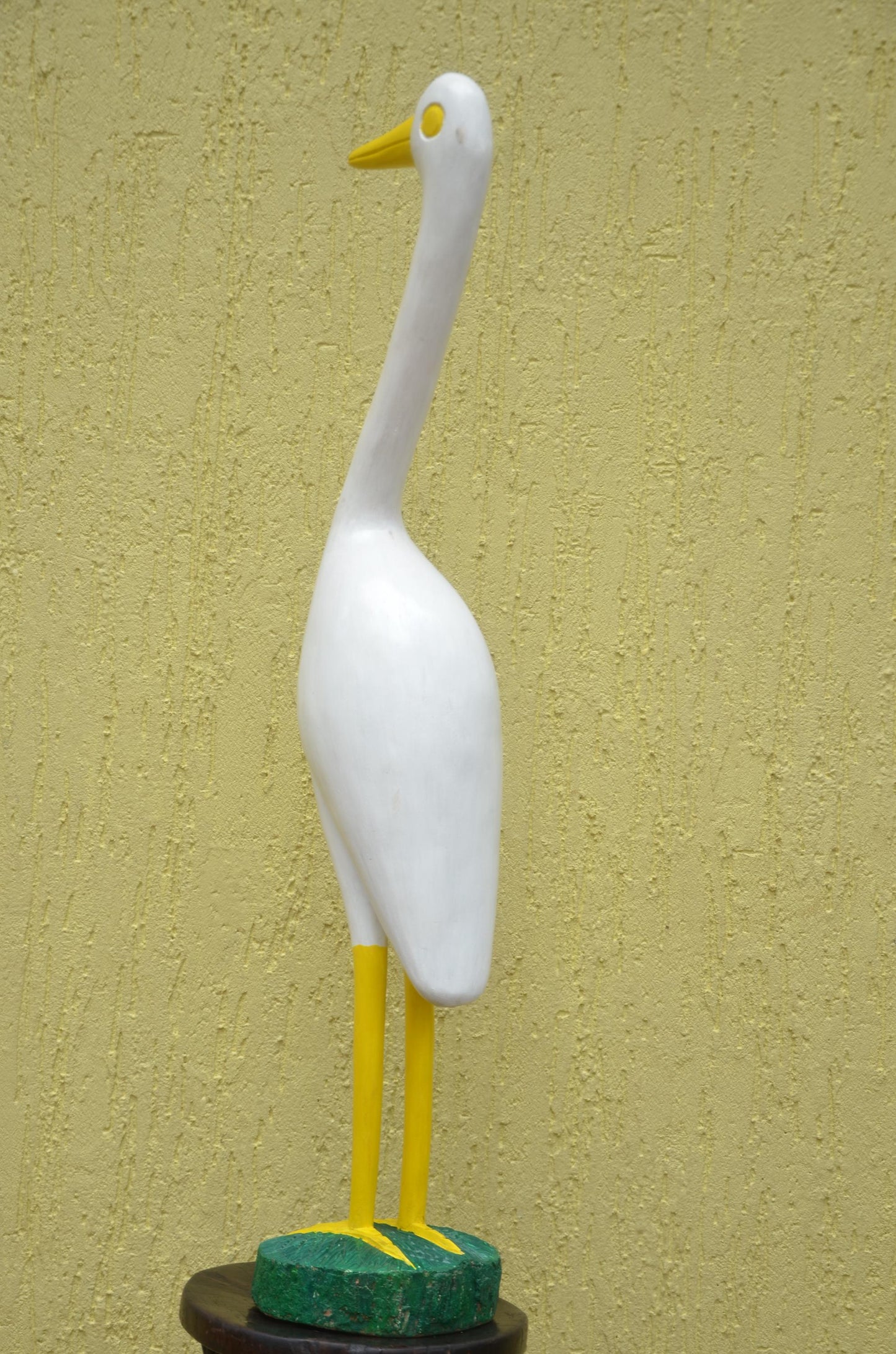 White Crane Garden Statue – 32" Hand-Carved Wood Egret Heron Outdoor Decor.