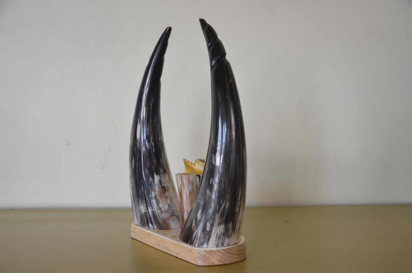 Handcrafted Rwandan Cow Horn Tabletop Sculpture | Authentic African Art Accent