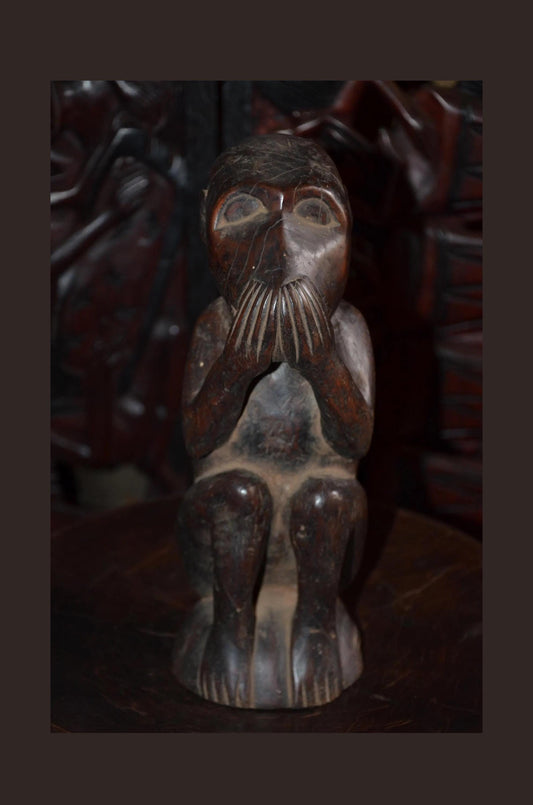 Hemba Chimpanzee Figure – 12" Hand-Carved Wood Mwisi Gwa So'o – Congo Tribal Art