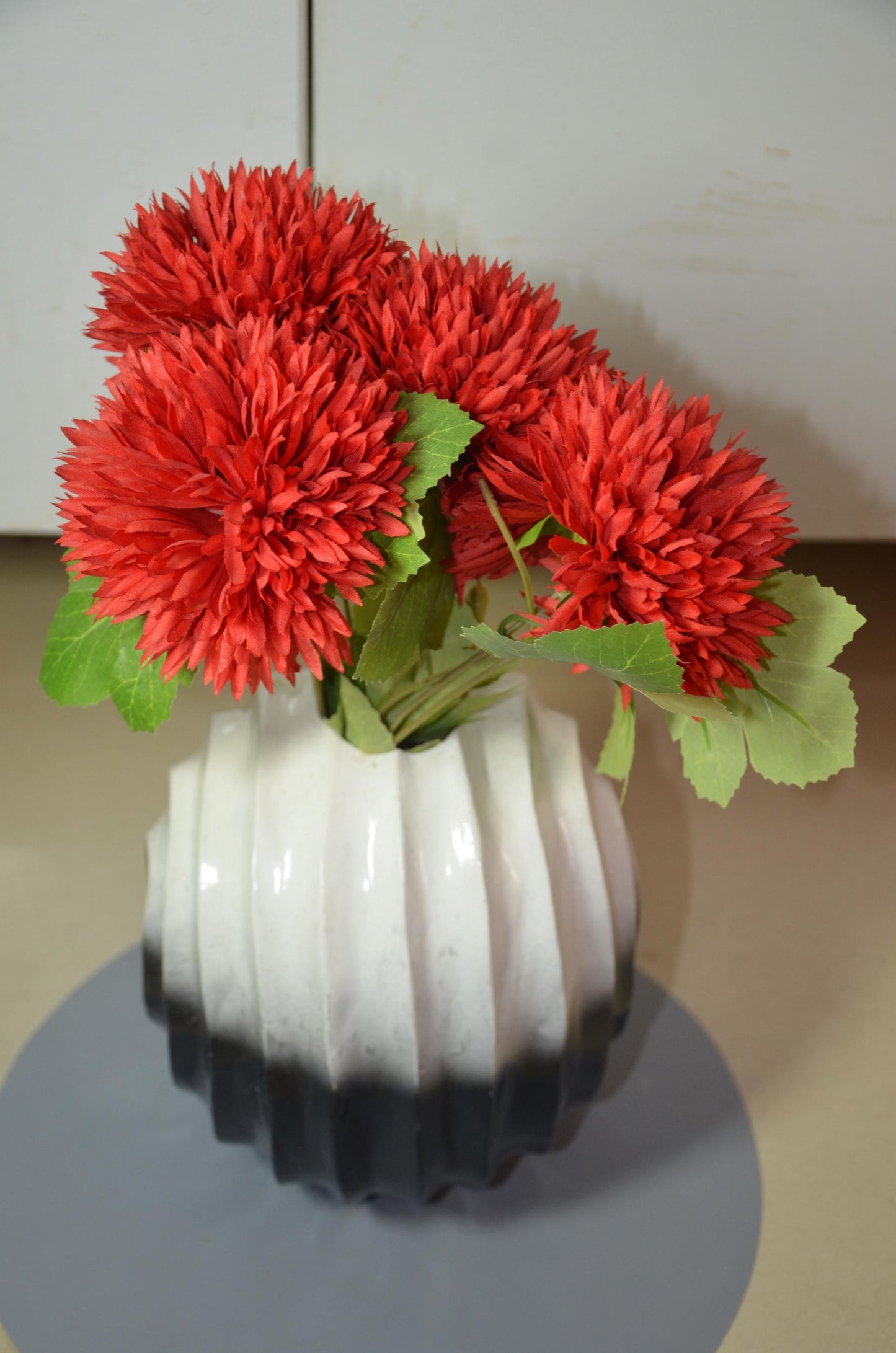 Fluted Pumpkin Vase Duo | Hand-Carved Wood, Metallic Olive Gold Finish