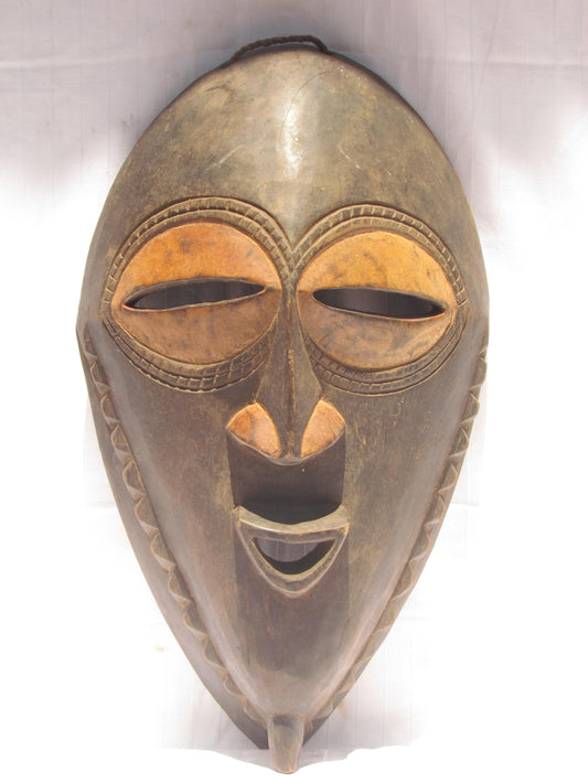 Vintage hand carved wall hanging African traditional wooden mask from D.R.C