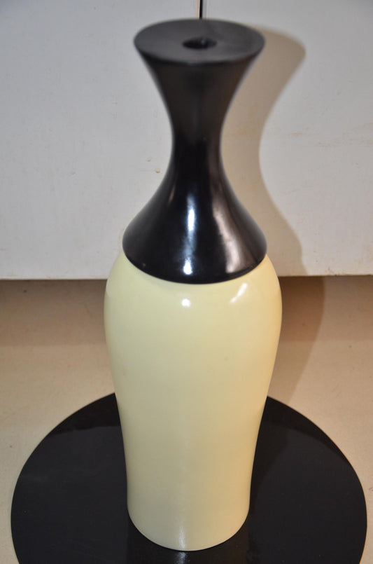 Tall Wooden Floor Vase | Black and Cream Hourglass Neck Vase