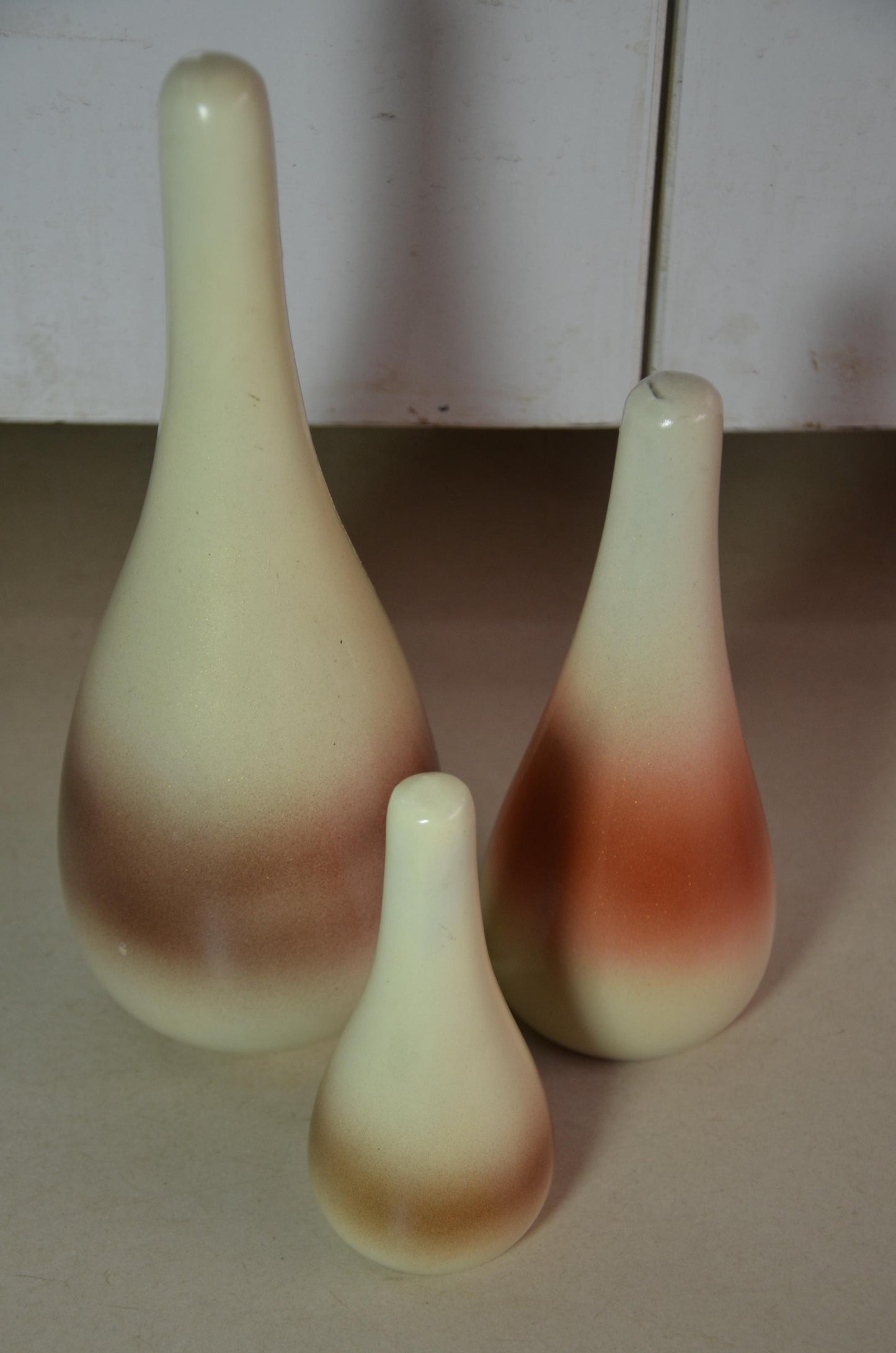 Cream Terracotta Ombre Teardrop Wood Vases | Boho Nordic Handcrafted Accent Trio
