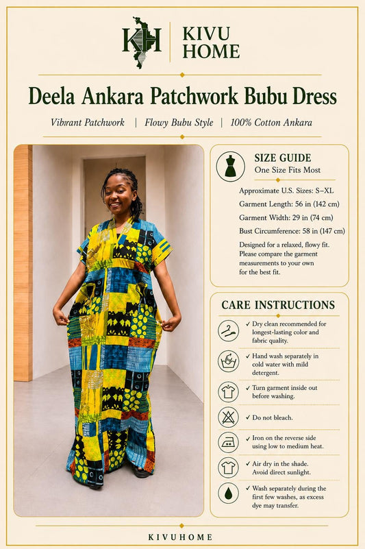 Deela Ankara Patchwork Bubu Dress | Free Size African Print Caftan, Maxi Dress