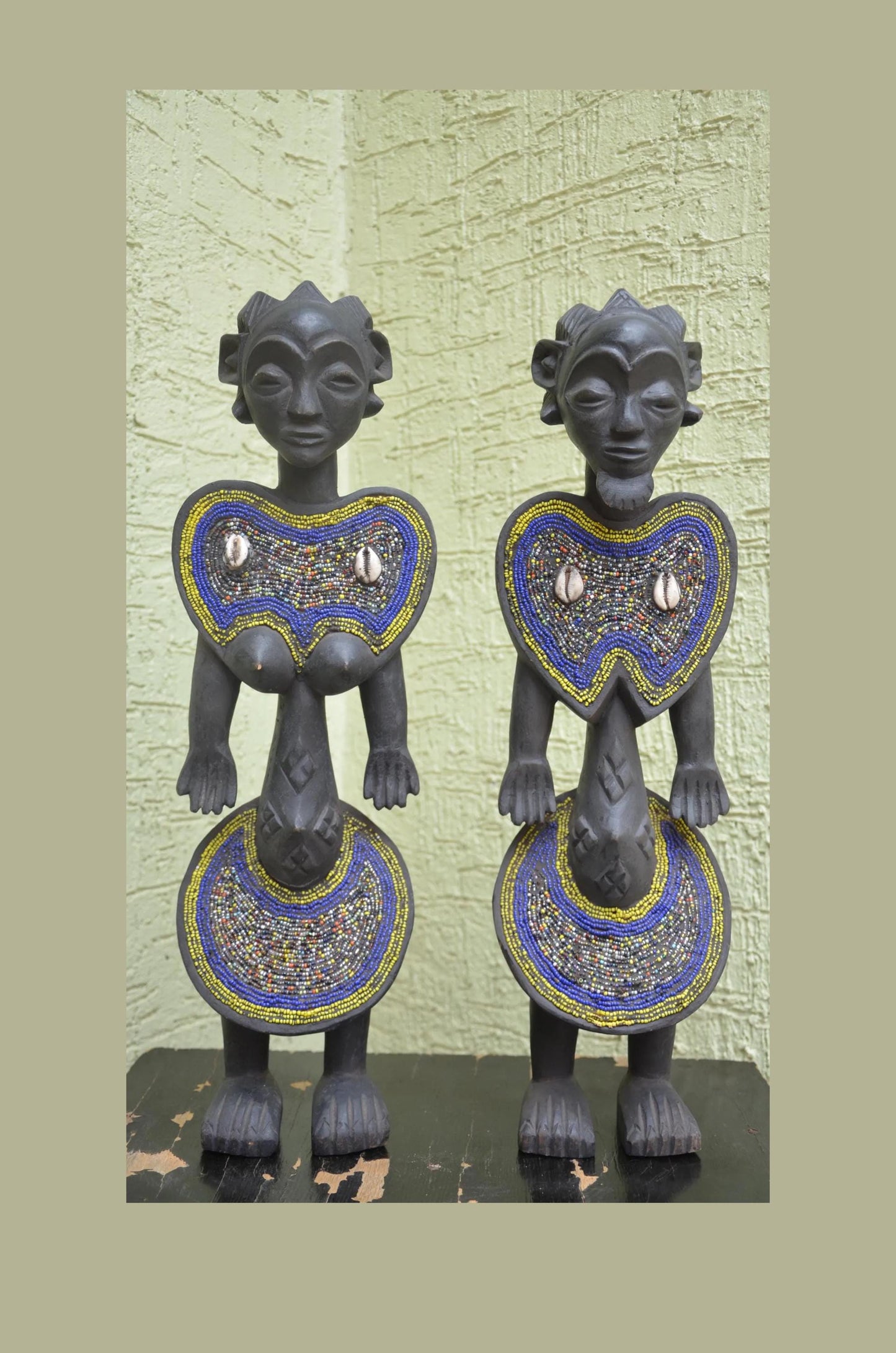 Namji Fertility Dolls â€“ 21" Hand-Carved Wood Cameroon Beaded Couple â€“ Art.