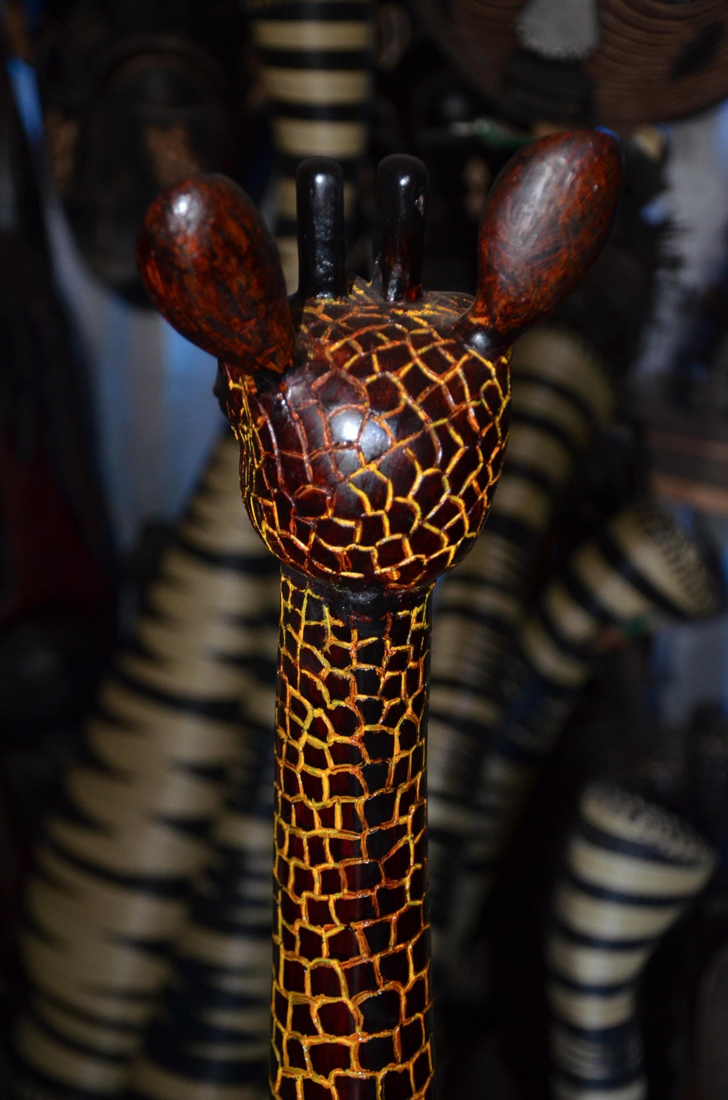 Hand-Carved African Wooden Giraffe Sculpture - 45" Tall Large Wildlife Statue, High-End Wood Carving Statement Piece.