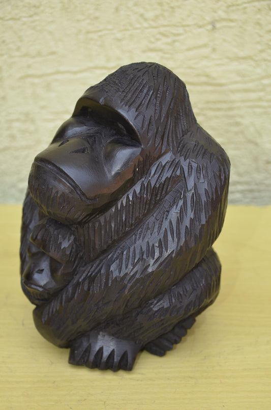 Hand Carved Wooden Mother and Baby Gorilla | Wildlife Art