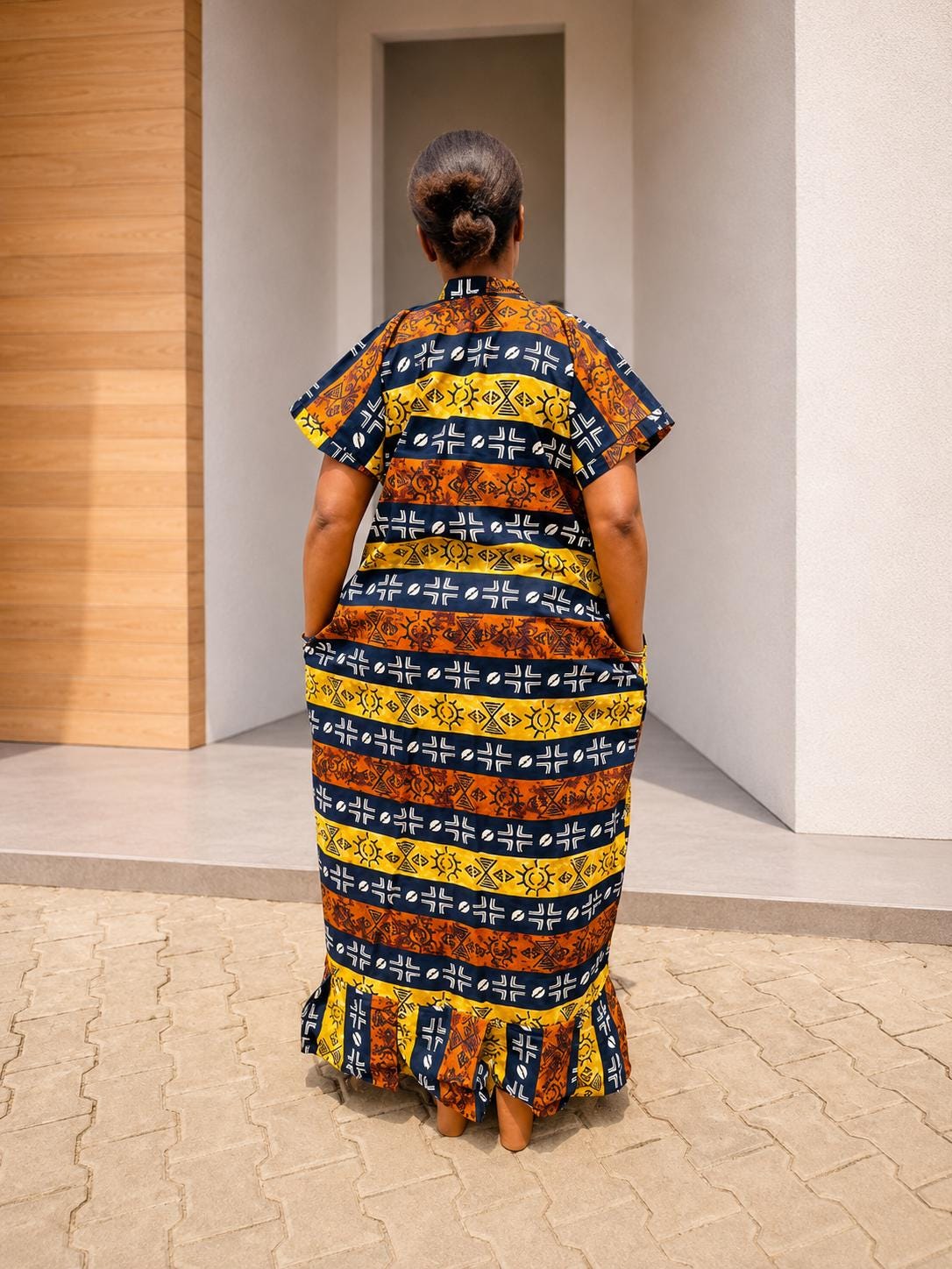 Ankara Shirt Kaftan Gown | Buttoned Boubou Dress, Striped Tribal Maxi
