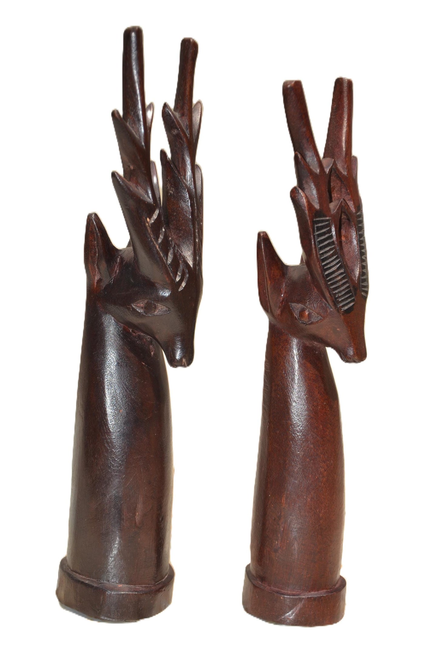 A Pair of Stag Deer Heads – Hand-Carved Wooden Wall Decor