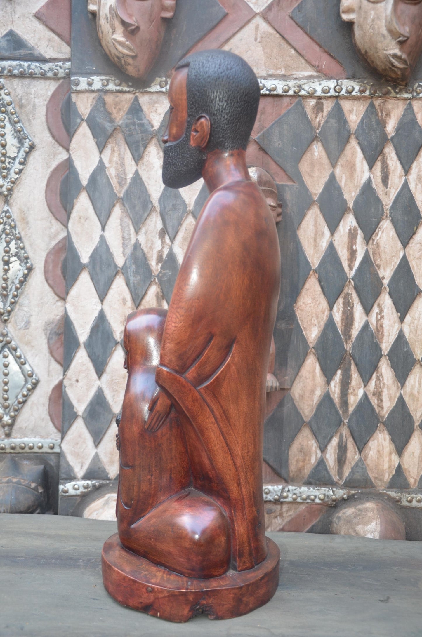 Hand-Carved African Holy Family Sculpture | Wooden Nativity Art