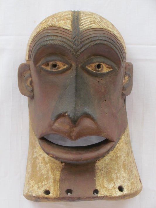 Vintage hand carved wall hanging African traditional wooden mask from D.R.C