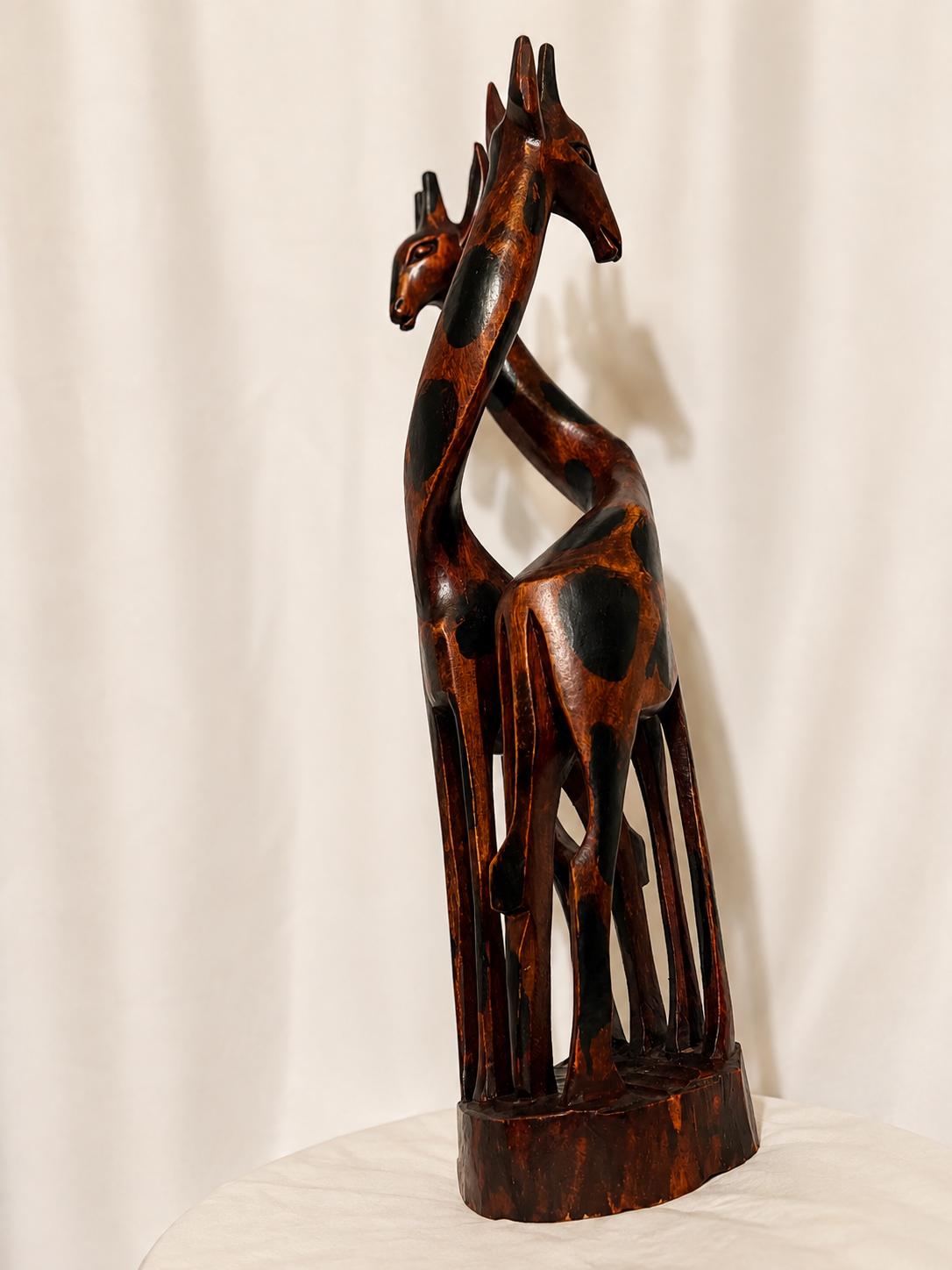 Hand Carved Wooden Giraffe Sculpture Interlocking African Animal Statue Moody Gothic Home Decor Autumn Anniversary Gift Large Wood Art