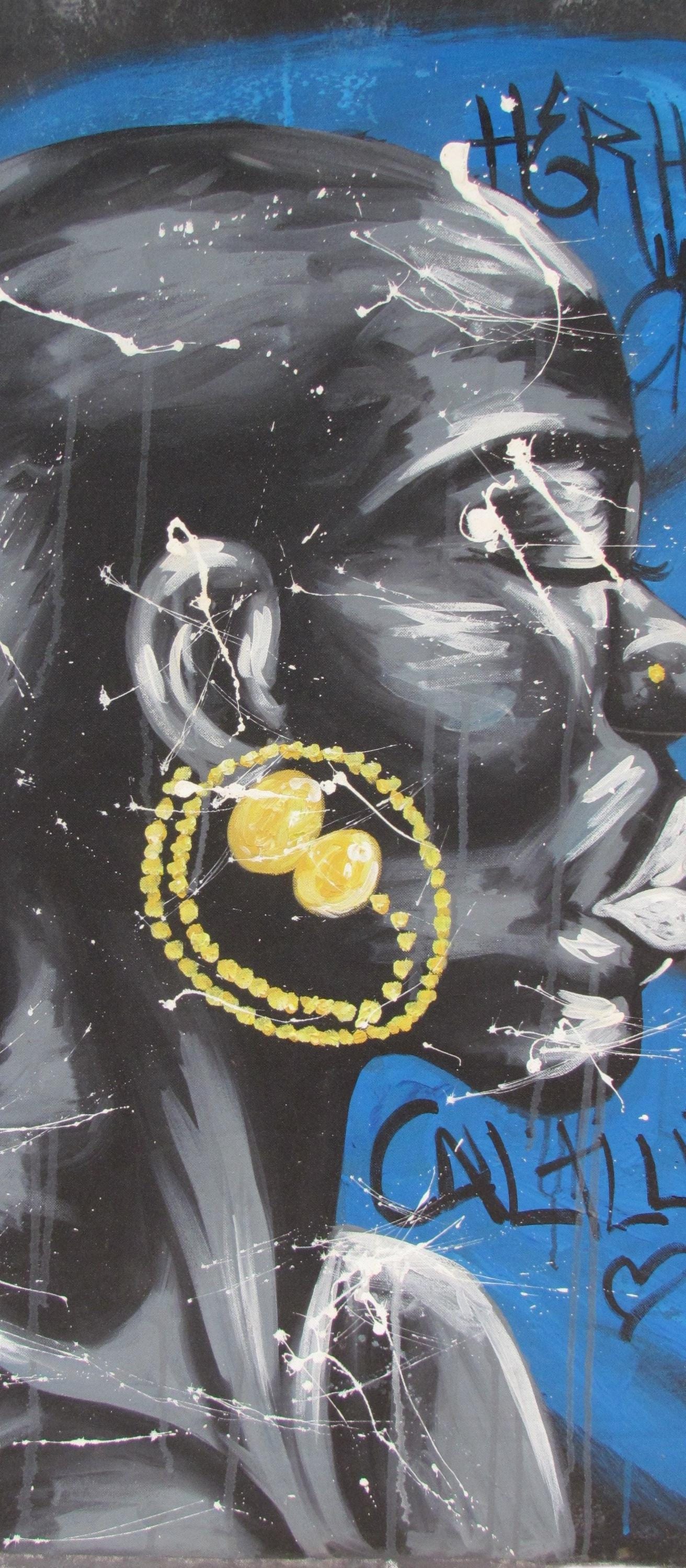 Impression sur toile représentant une femme africaine – Art mural féministe, portrait à l'huile bleu et jaune, décoration d'intérieur pour femme noire, art afro pour le salon