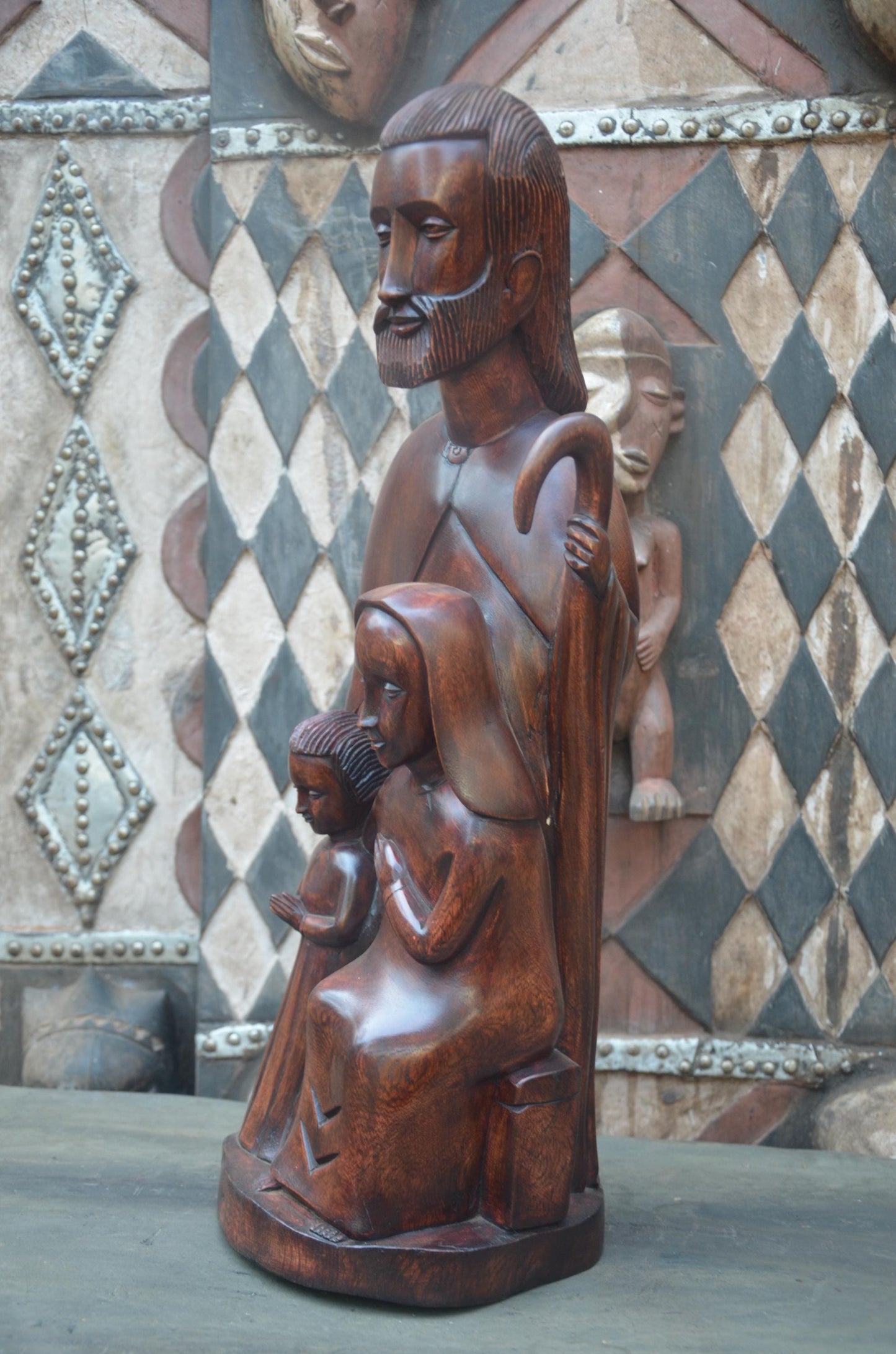 Hand-Carved African Holy Family Sculpture | Wooden Religious Art
