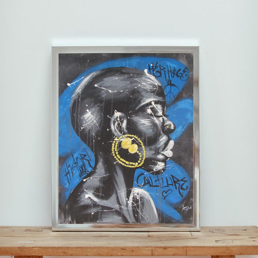 Impression sur toile représentant une femme africaine – Art mural féministe, portrait à l'huile bleu et jaune, décoration d'intérieur pour femme noire, art afro pour le salon