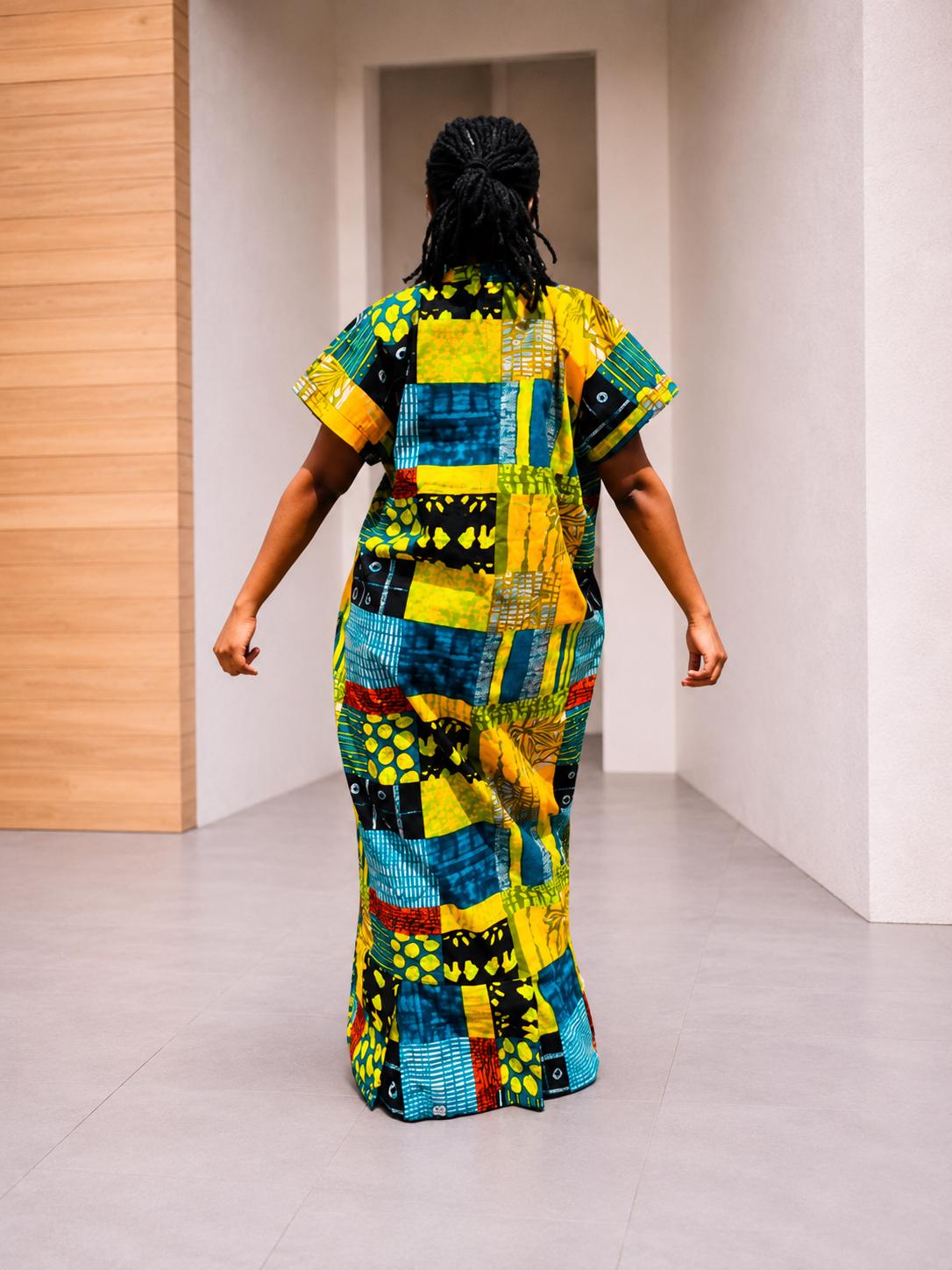 Deela Ankara Patchwork Bubu Dress | Free Size African Print Caftan, Maxi Dress
