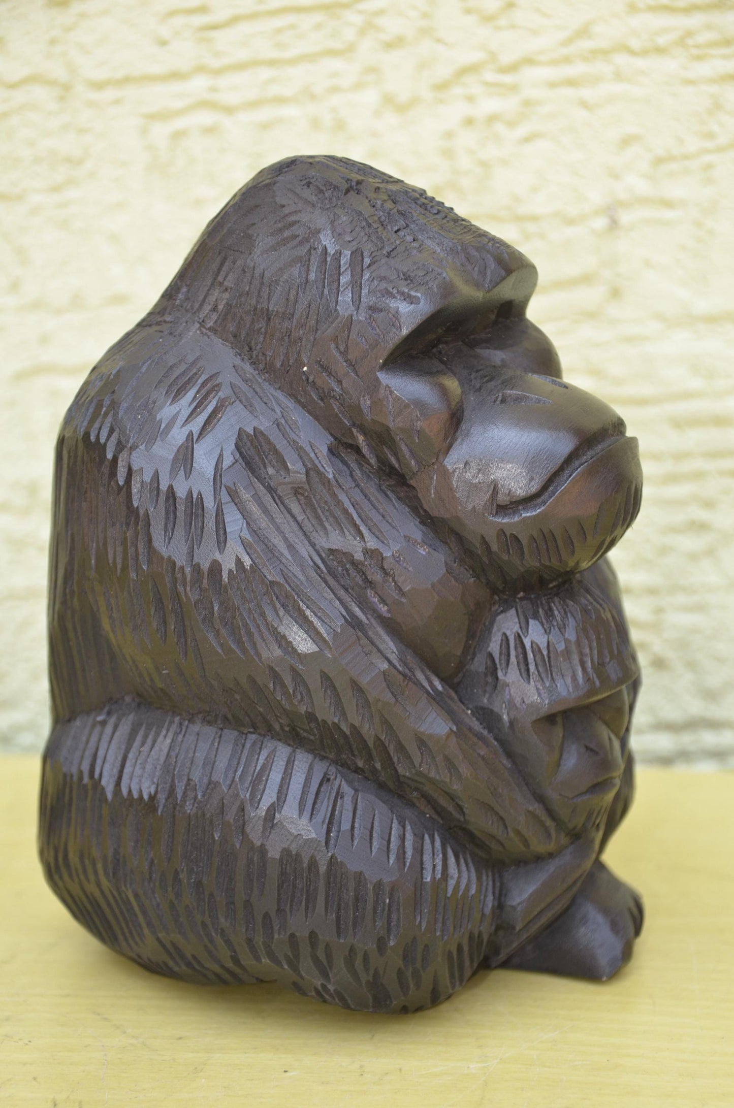Hand Carved Wooden Mother and Baby Gorilla | Wildlife Art