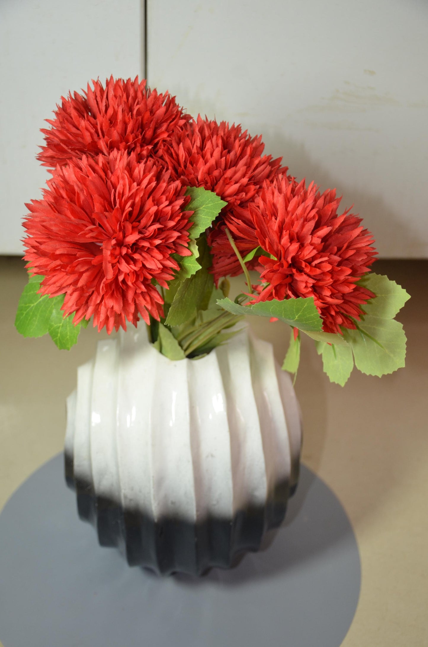 Fluted Pumpkin Vase Duo | Hand-Carved Wood, Metallic Olive Gold Finish