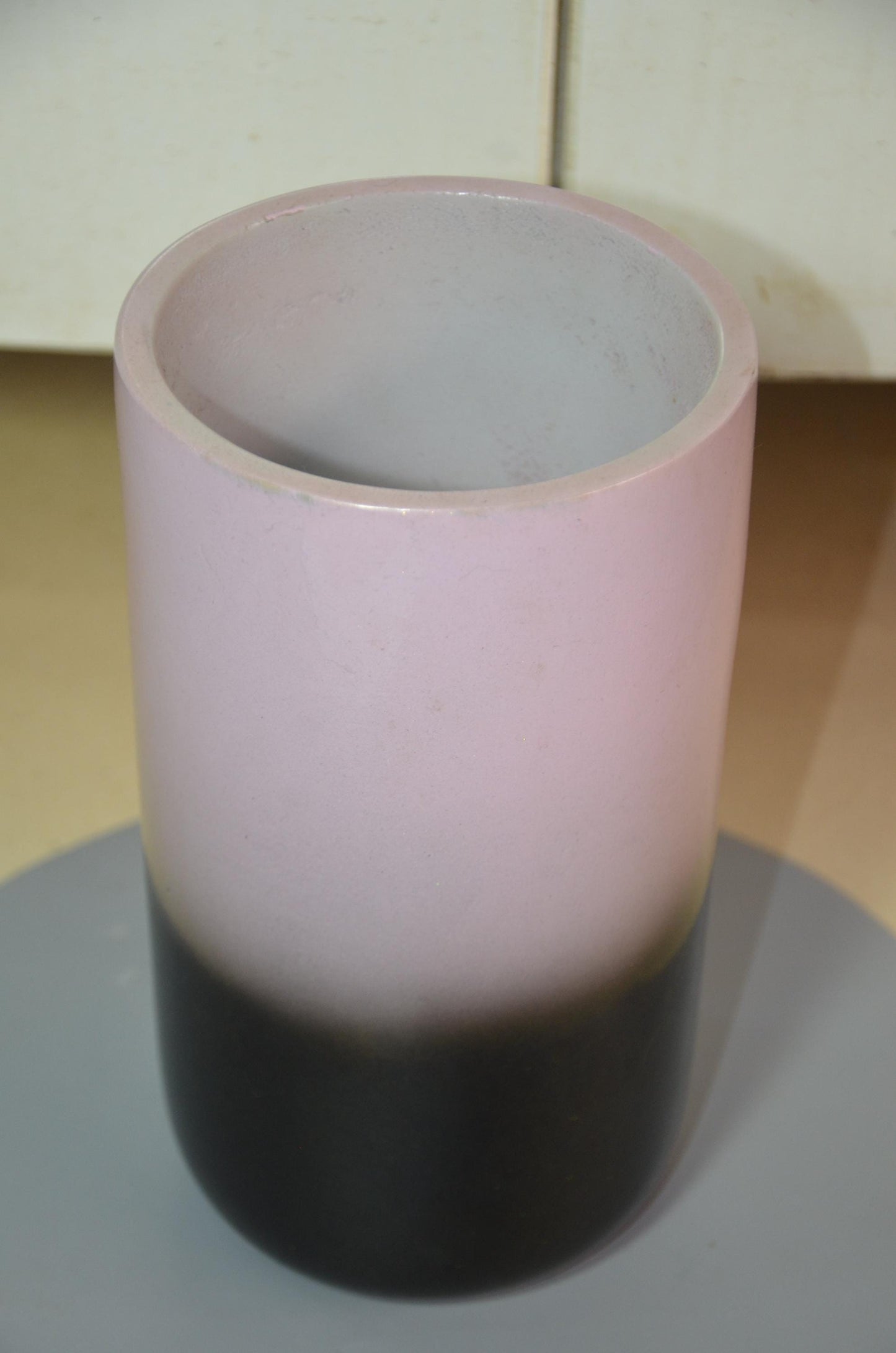 Hand-Carved Wood Cylinder Vase | Pink and Black Ombre Pillar Vessel, Nordic Decor