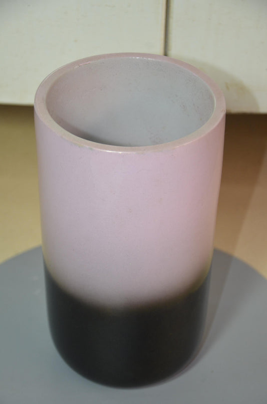 Hand-Carved Wood Cylinder Vase | Pink and Black Ombre Pillar Vessel, Nordic Decor