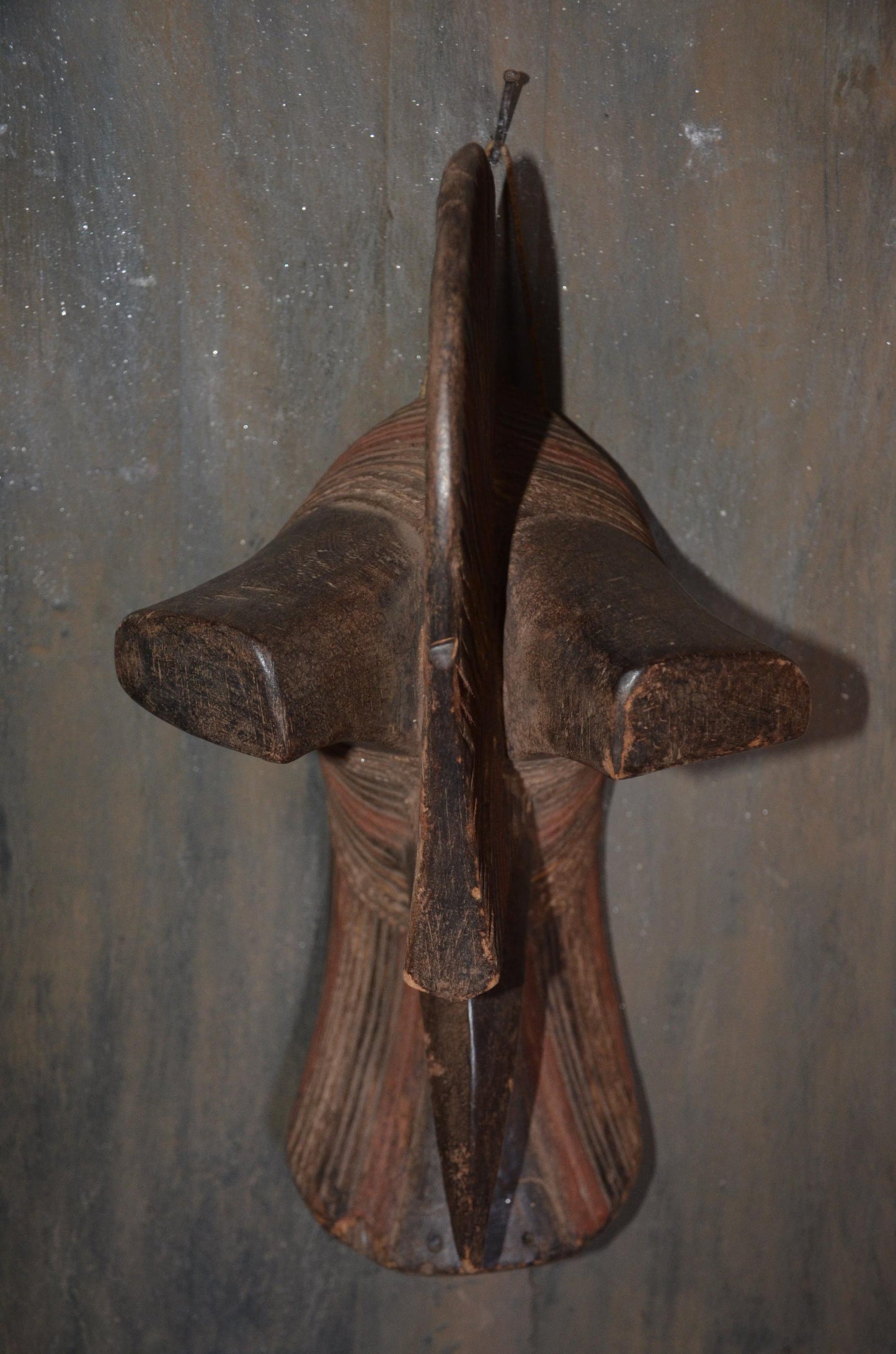 Authentic Songye Kifwebe Male Mask - 20" Hand-Carved Wood Striated African Mask, High-Relief Sagittal Crest.