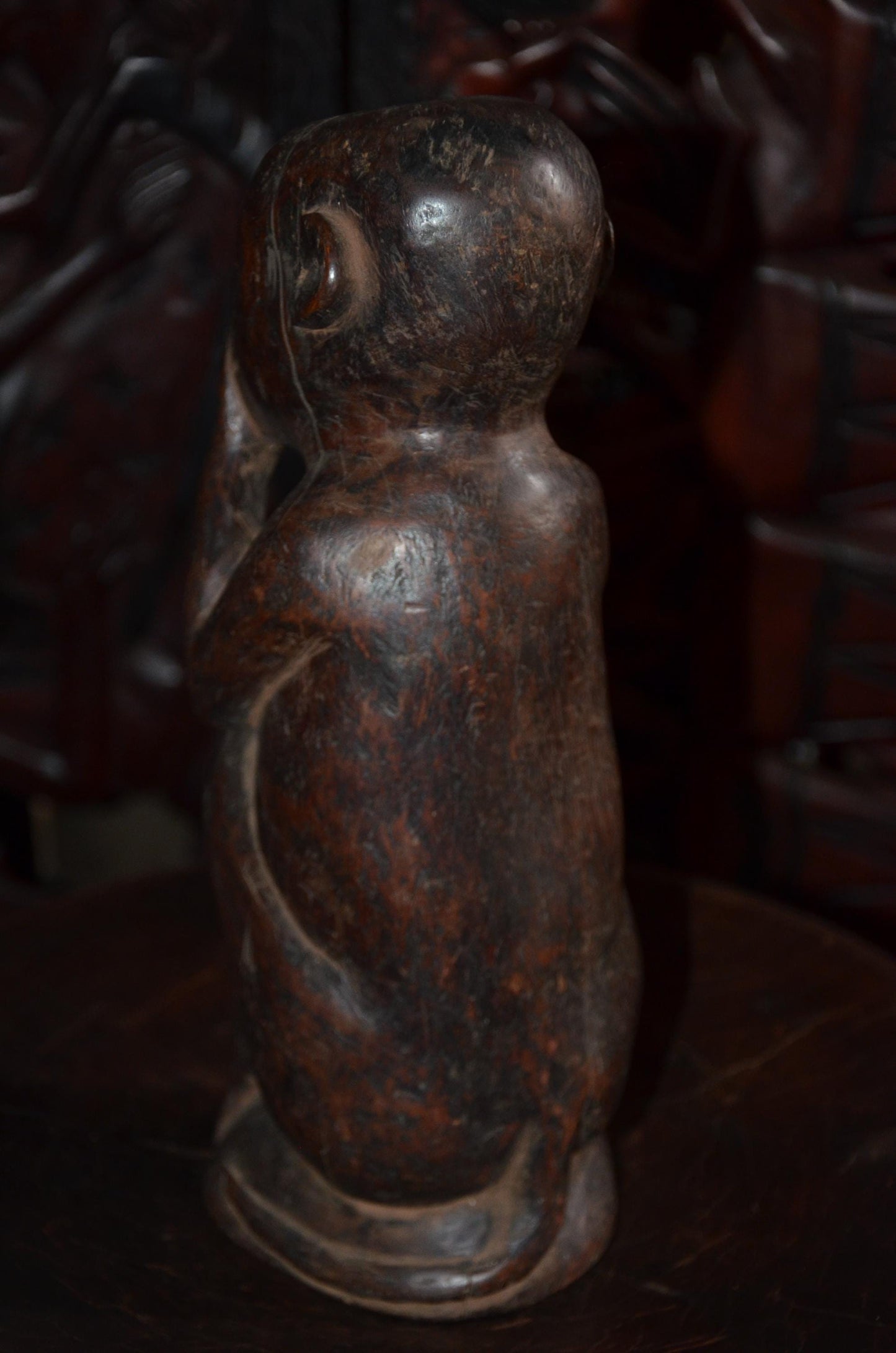 Hemba Chimpanzee Figure – 12" Hand-Carved Wood Mwisi Gwa So'o – Congo Tribal Art