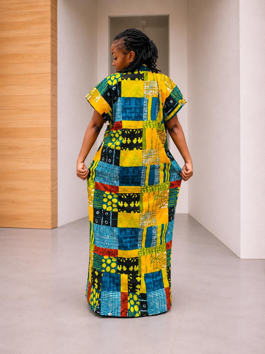 Deela Ankara Patchwork Bubu Dress | Free Size African Print Caftan, Maxi Dress