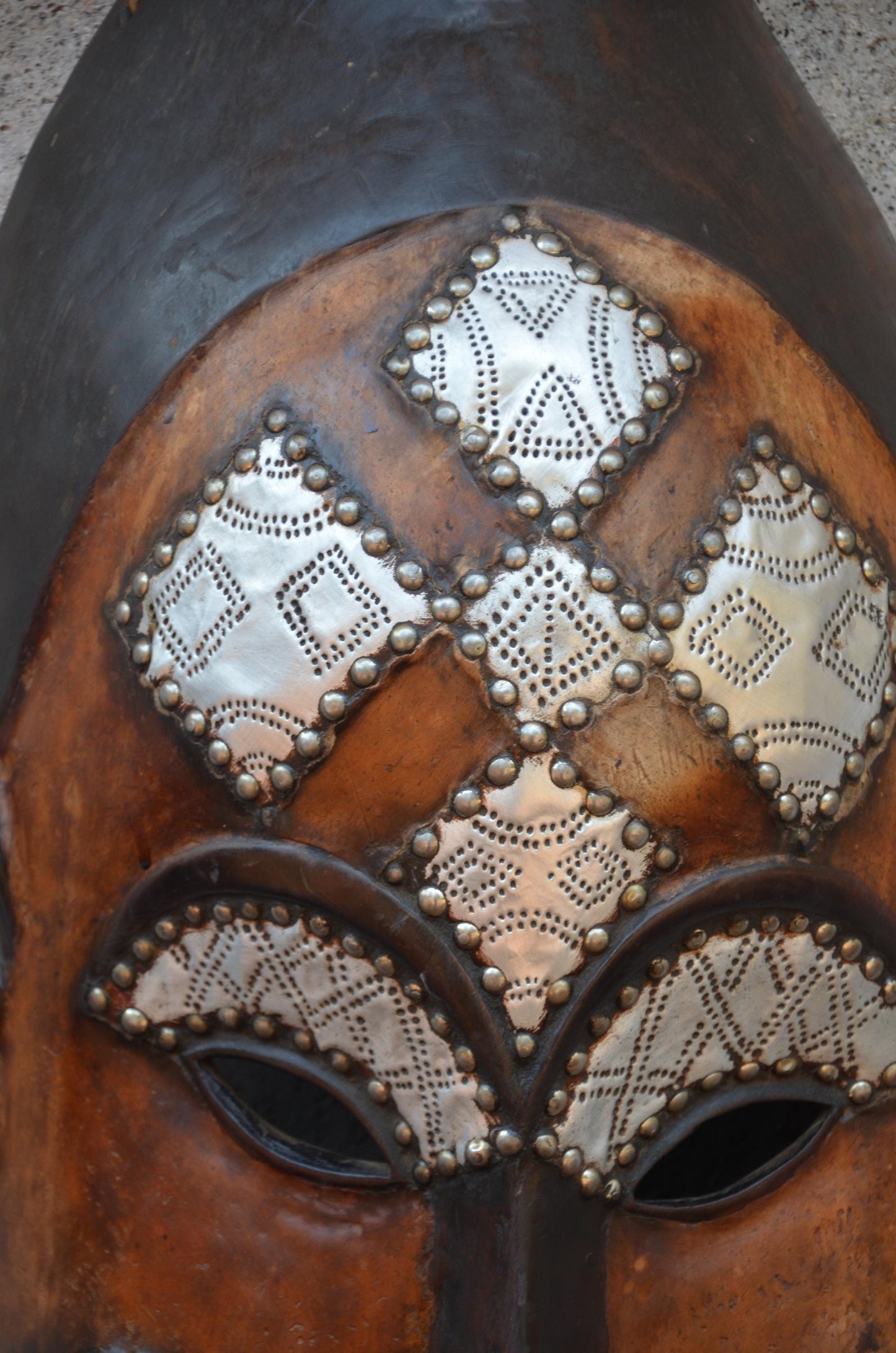 Marka African Mask – 35" Large Hand-Carved Wood & Brass Mask – Mali Wall Art.