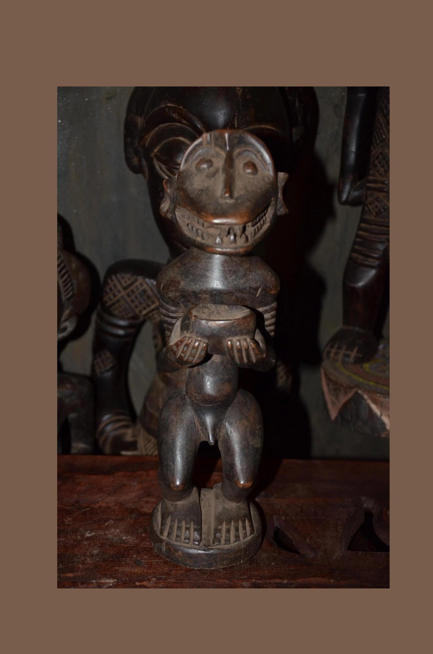 Songye Monkey Figure Power Fetish - 16" Authentic Congo Nkishi Statue, Zoomorphic Offering Bowl Carving, High-End African Tribal Collectible