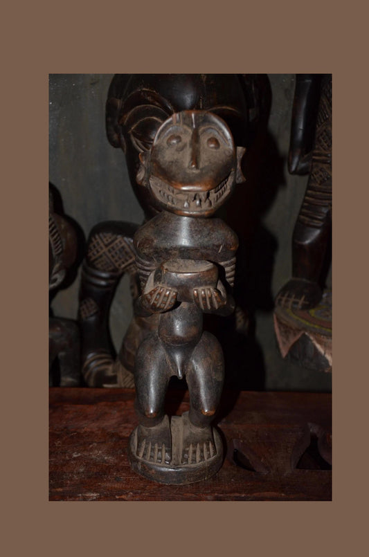 Songye Monkey Figure Power Fetish - 16" Authentic Congo Nkishi Statue, Zoomorphic Offering Bowl Carving, High-End African Tribal Collectible