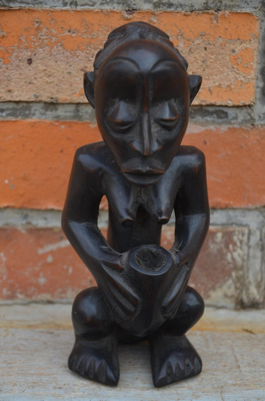 Authentic Luba/Hemba Female Figure with Cup | Congolese Art