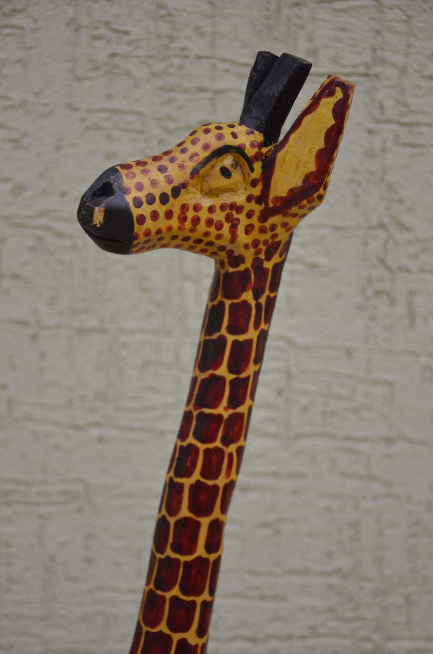 Hand-Painted Wooden Giraffe Sculpture | Towering African Wildlife Art Figurine