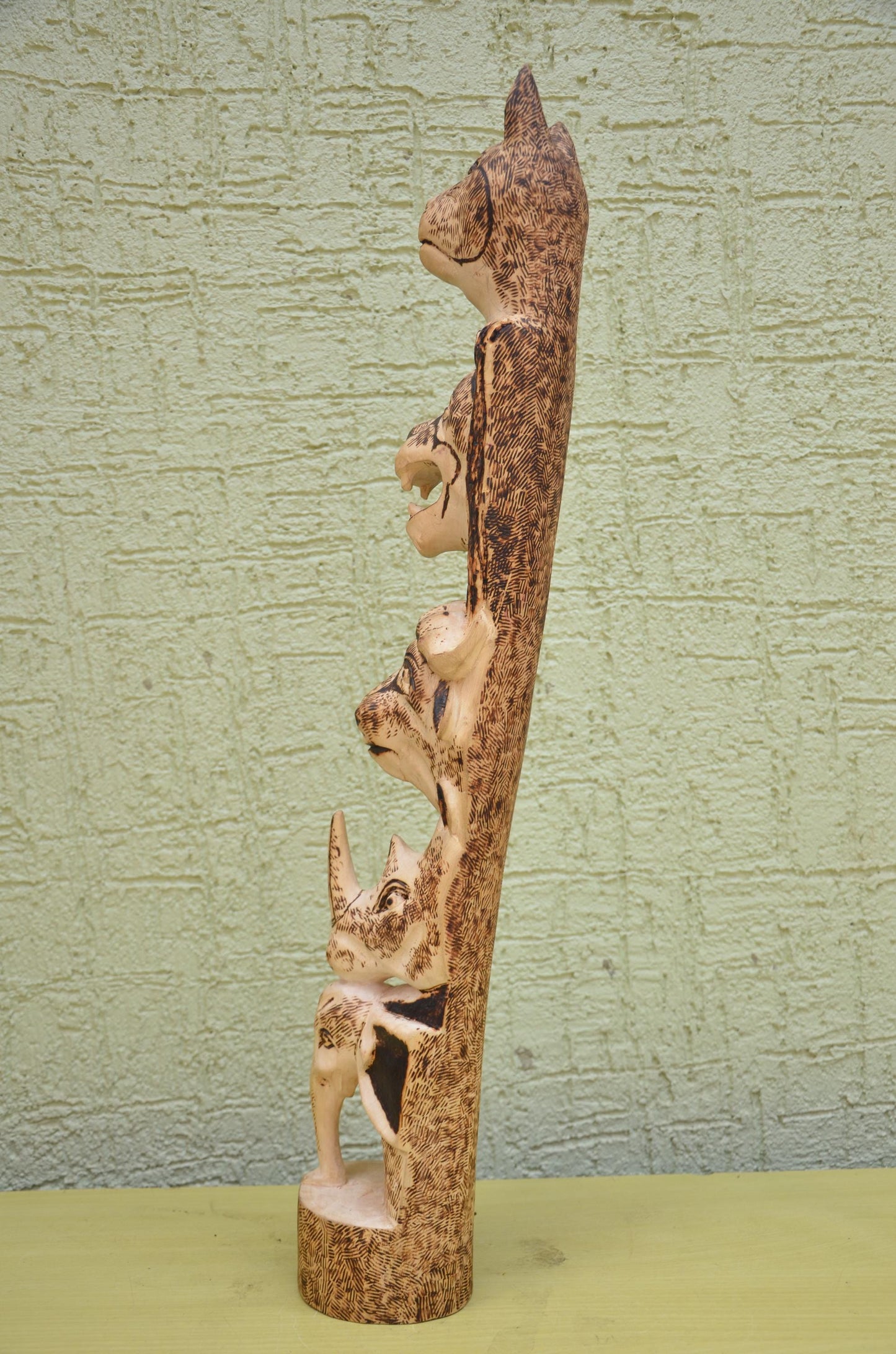 African Wooden Safari Animal Totem Sculpture | Tribal Art