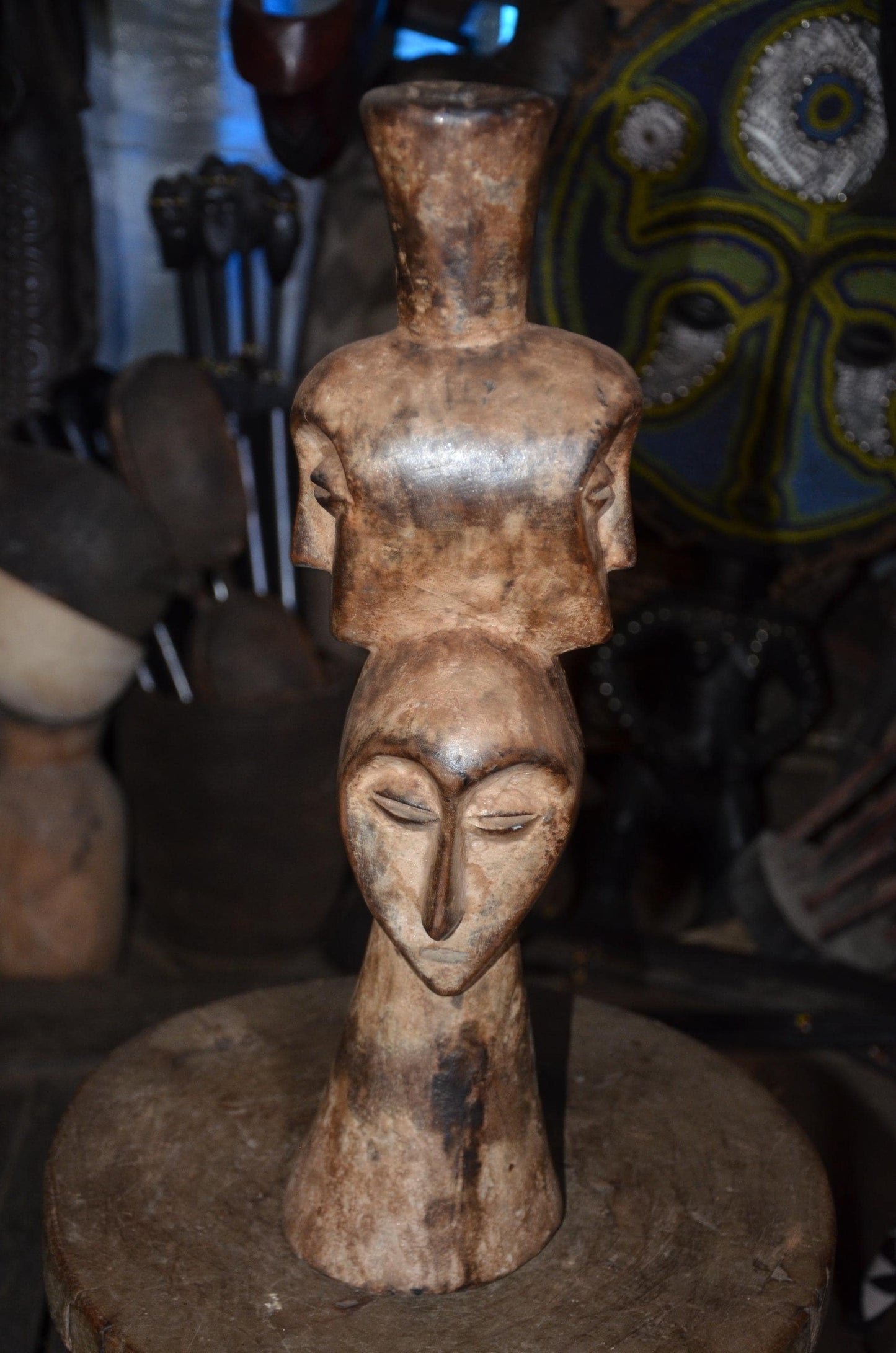 Lega Multi-Faced Statue | Authentic Congolese Wood Art | Ancestral Tribal Sculpture