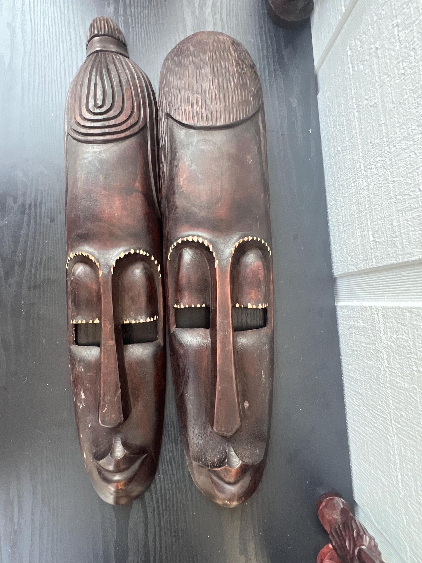 Wood Wall Art – Rwandan King & Queen Mask Set, Hand-Carved African Wall Decor
