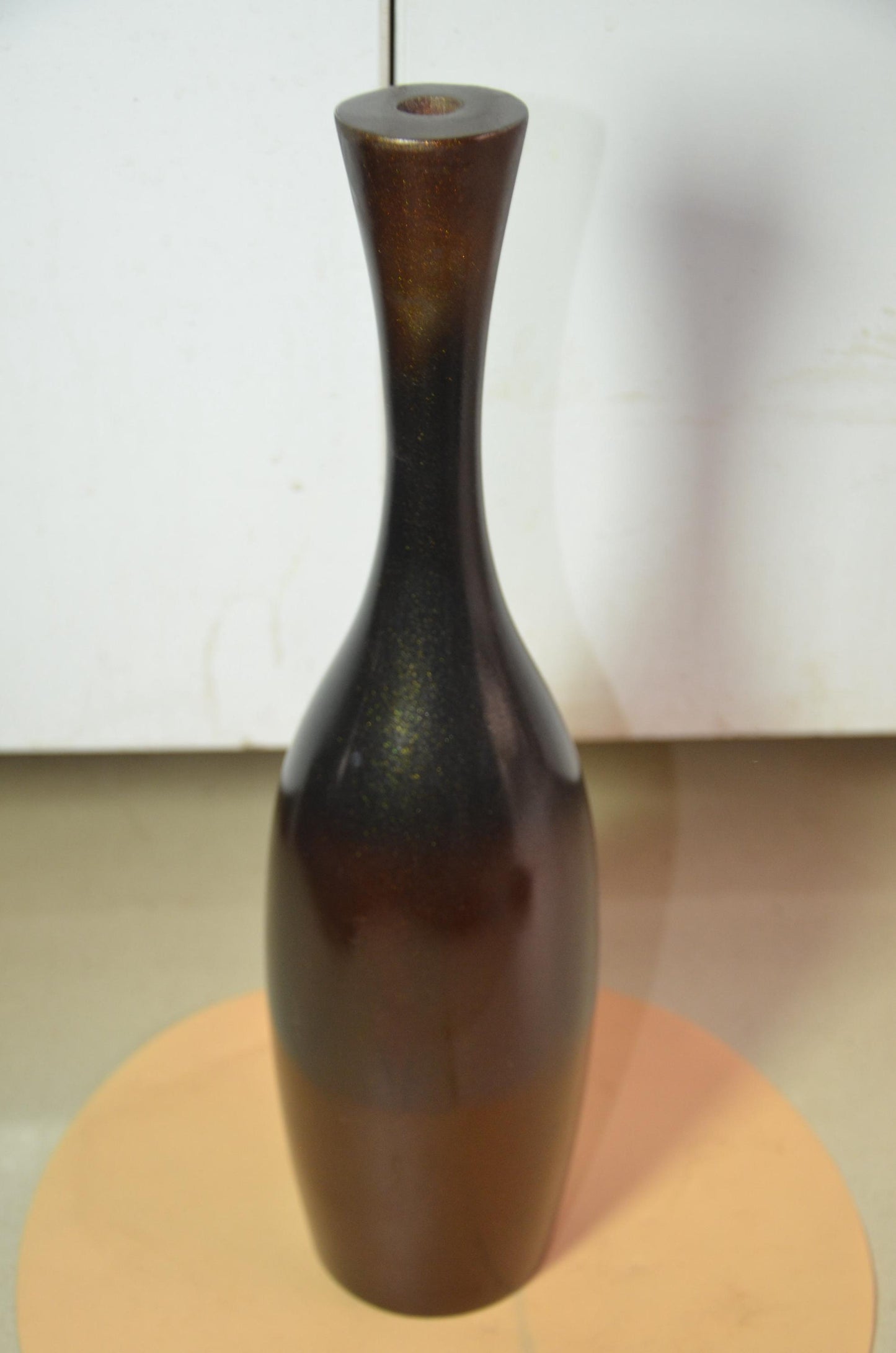 Tall Wooden Floor Vase | Metallic Bronze Black Ombre Trumpet Vessel, Nordic Decor