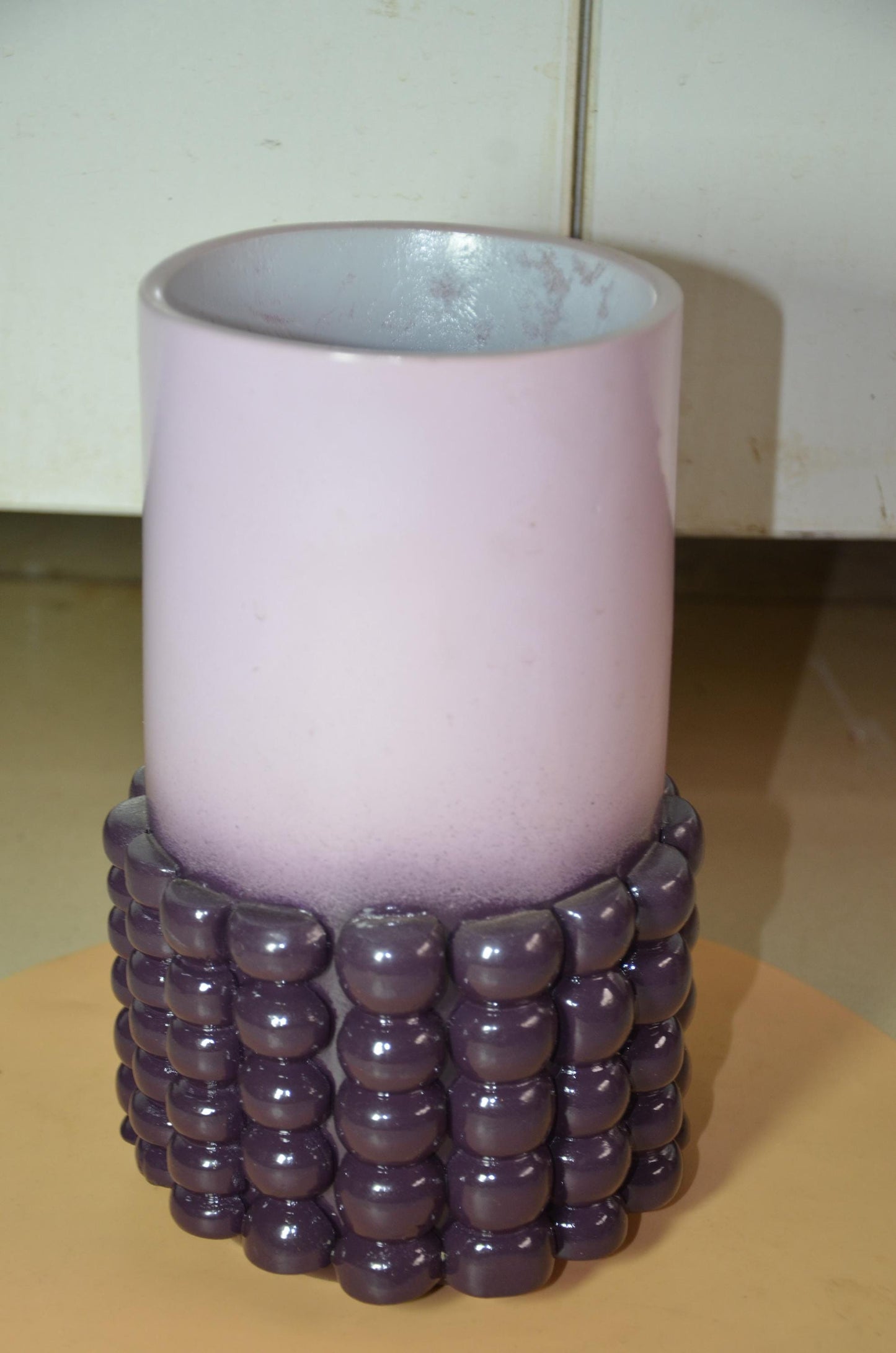 Beaded Wooden Cylinder Vase | Pink and Purple Bubble Texture Pillar Vessel