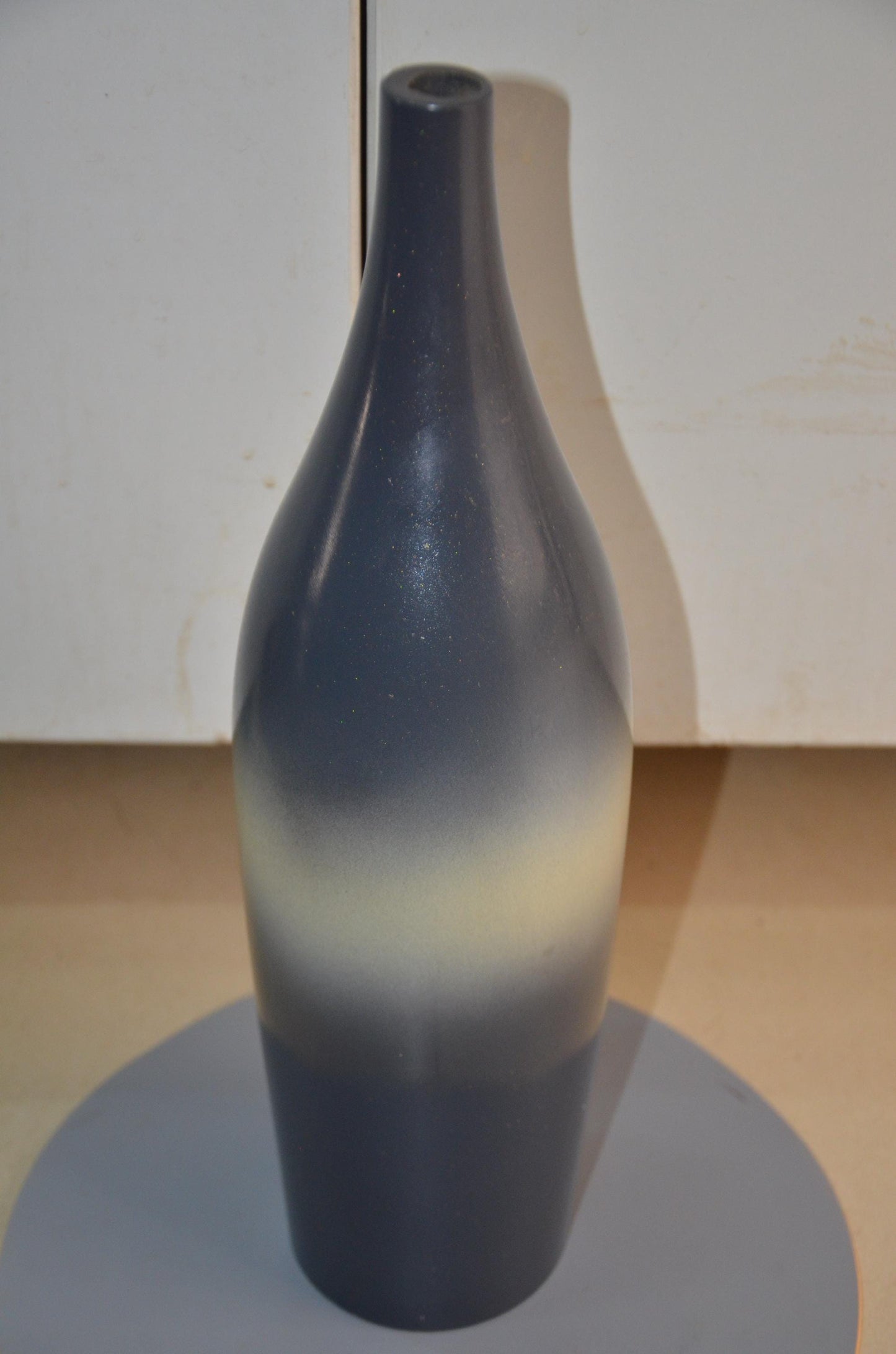 Tall Wooden Floor Vase | Charcoal Grey and Cream Long Neck Bottle Vase