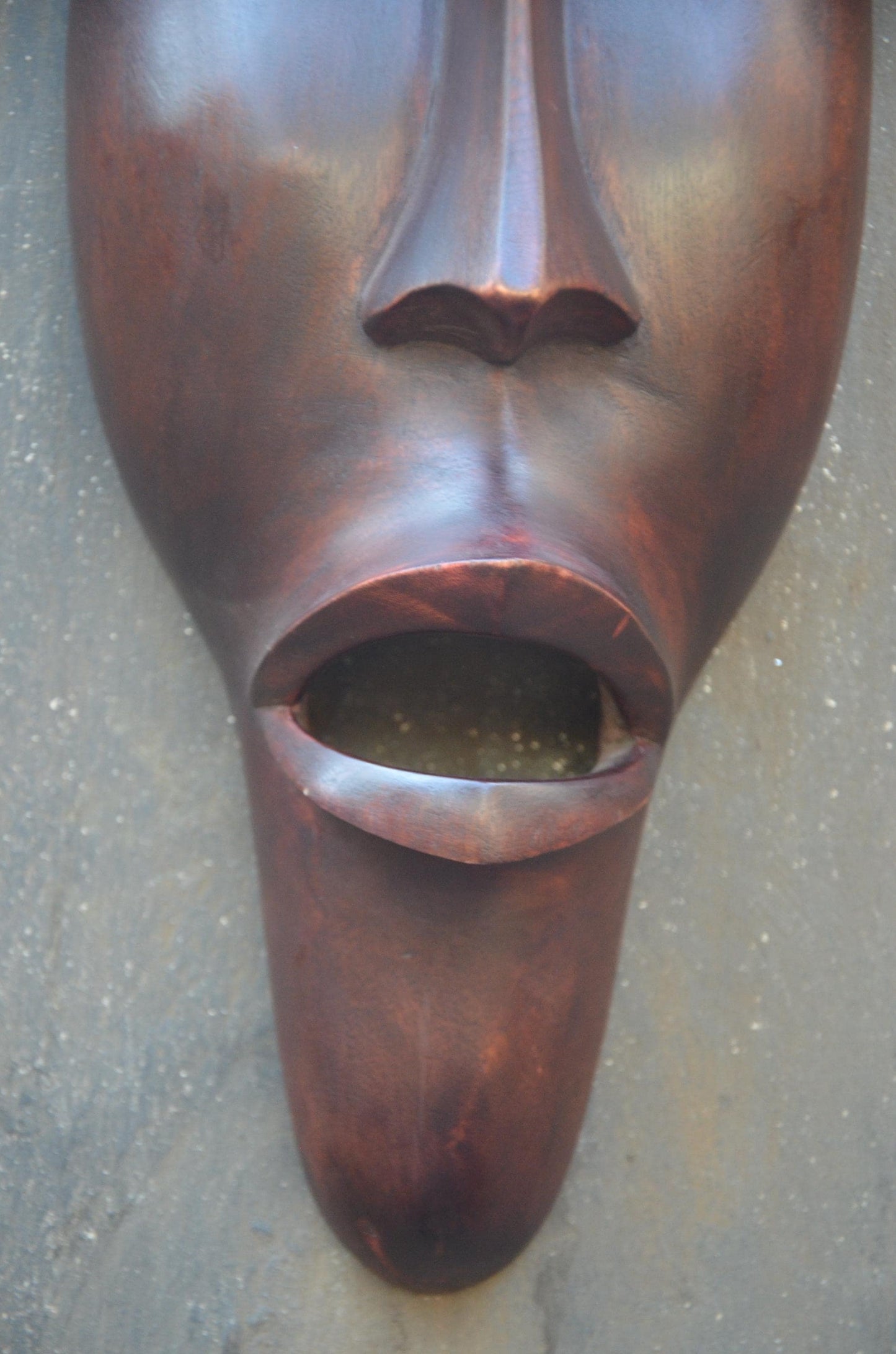An Authentic Fang Ngil-Style Elongated Mask - 24" Sleek Gabon African Wood Mask, Contemporary Openwork Statement Wall
