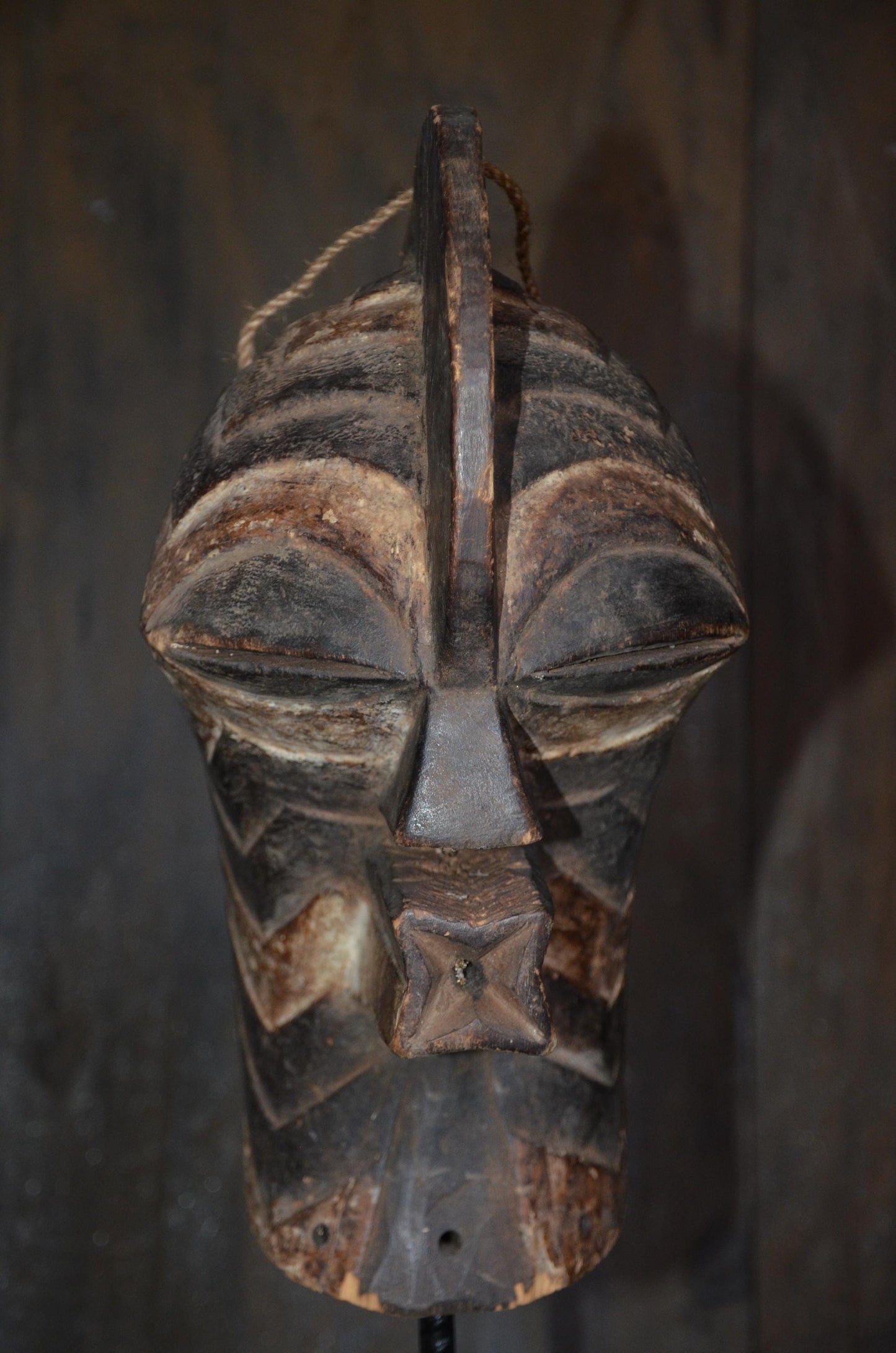 Male Songye Kifwebe Mask – 17" Large Congo Tribal Wall Art – Wooden Decor