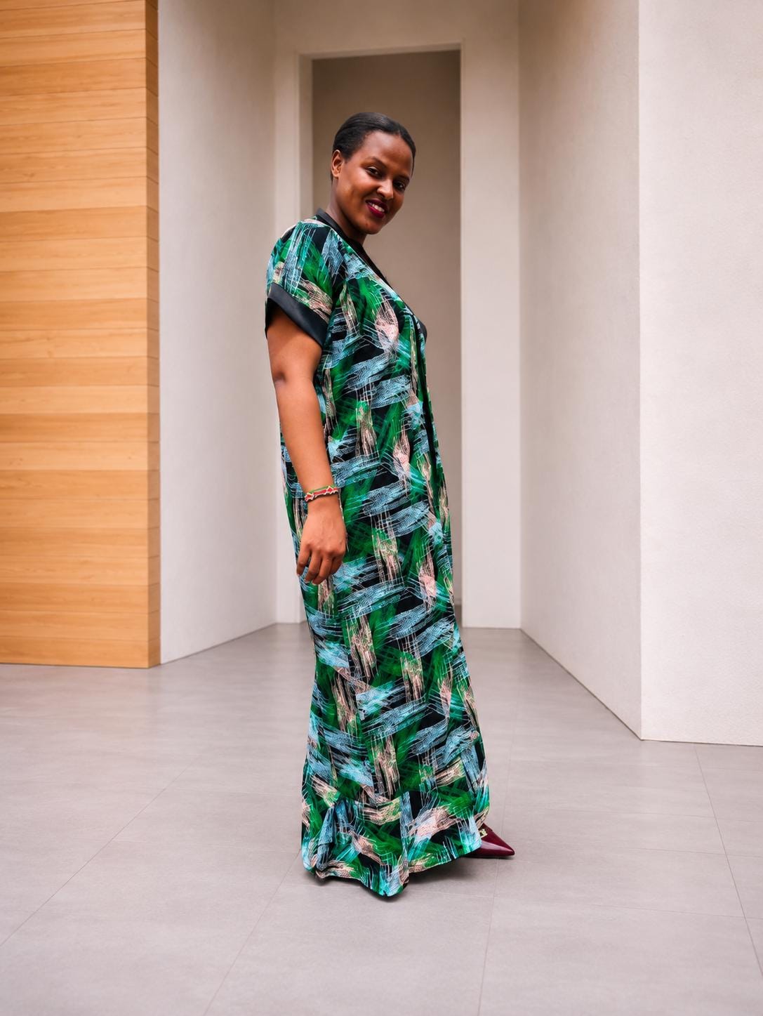 Open-Front Kampala Maxi Gown | Brushstroke Silk Kaftan, Adire Boubou