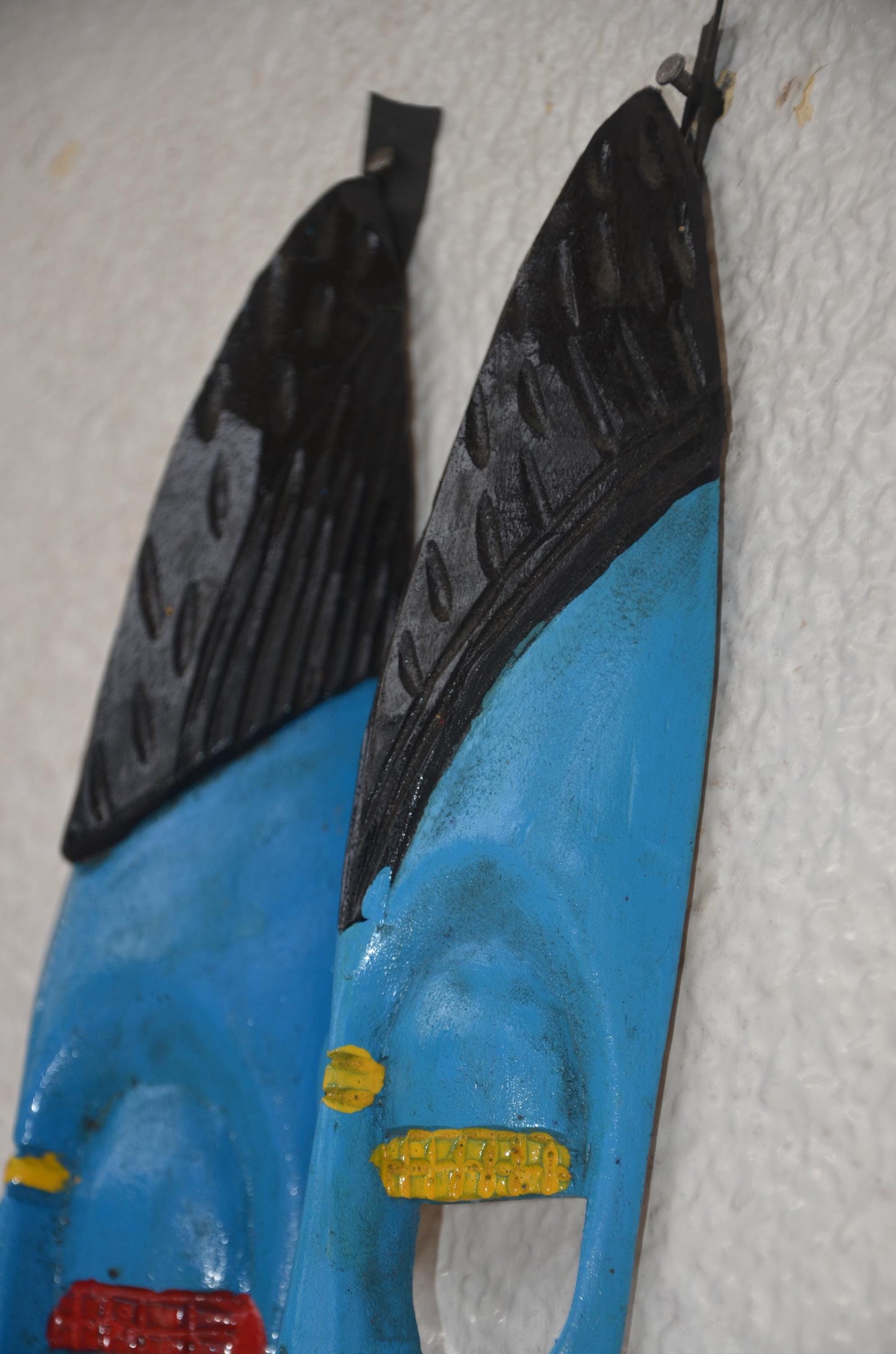 Hand-Carved Nyiginya Kingdom Cobalt Blue Wooden Facemask Couple | African Tribal Wall Art Decor