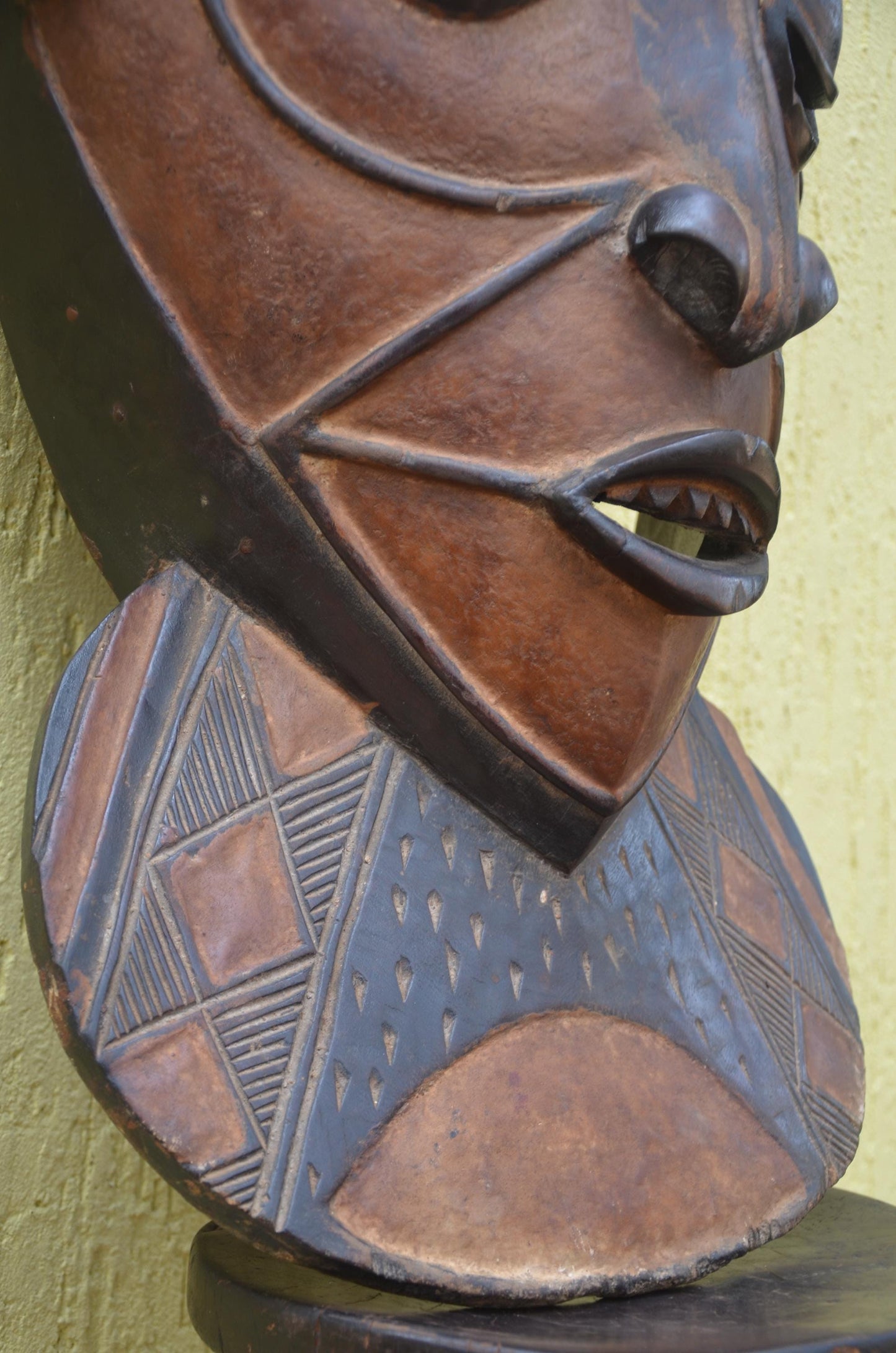 Marka African Mask – 34" Large Hand-Carved Wood & Brass Mask – Mali Wall Art.