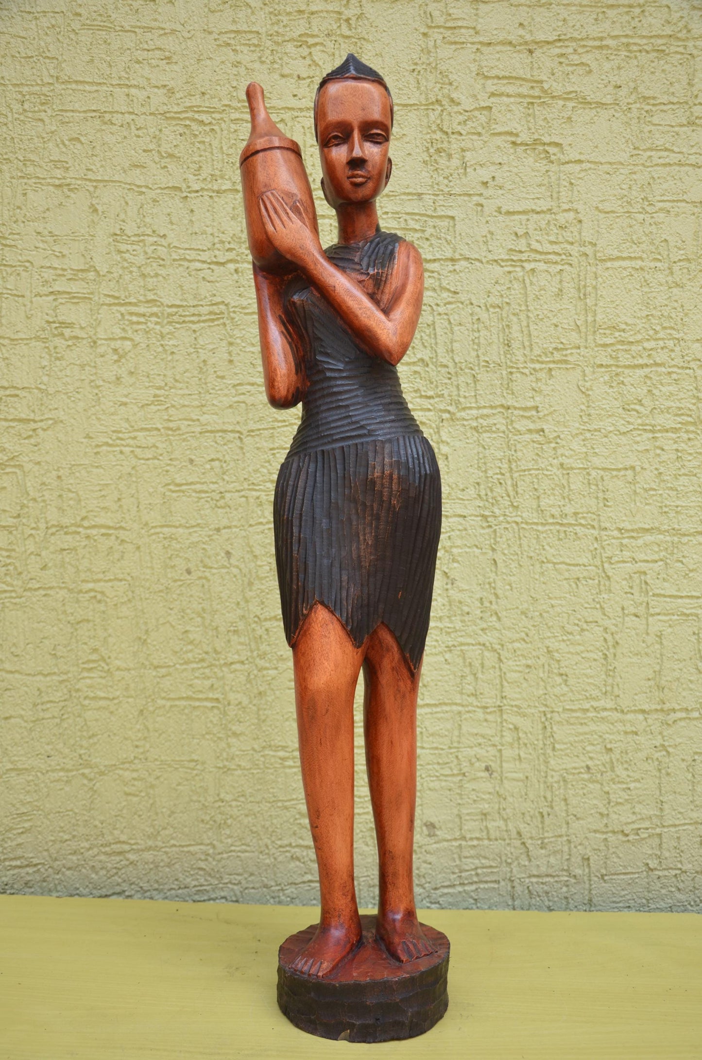 African Female Water Bearer Wooden Sculpture | Tribal Art