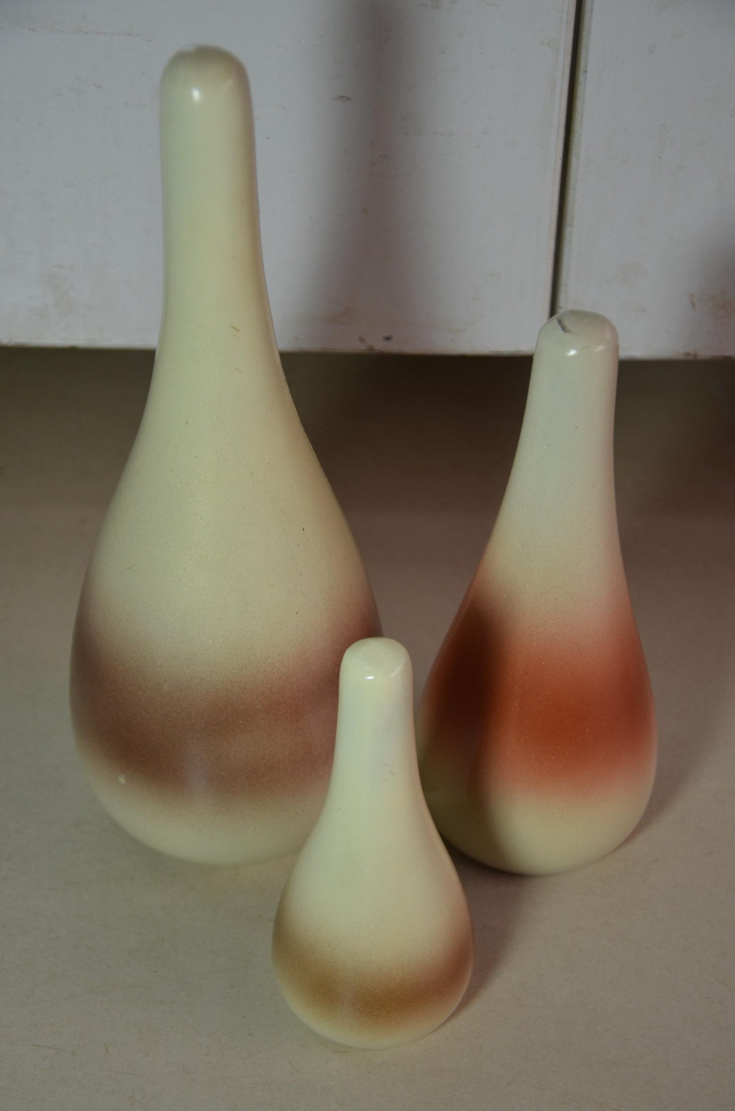 Cream Terracotta Ombre Teardrop Wood Vases | Boho Nordic Handcrafted Accent Trio