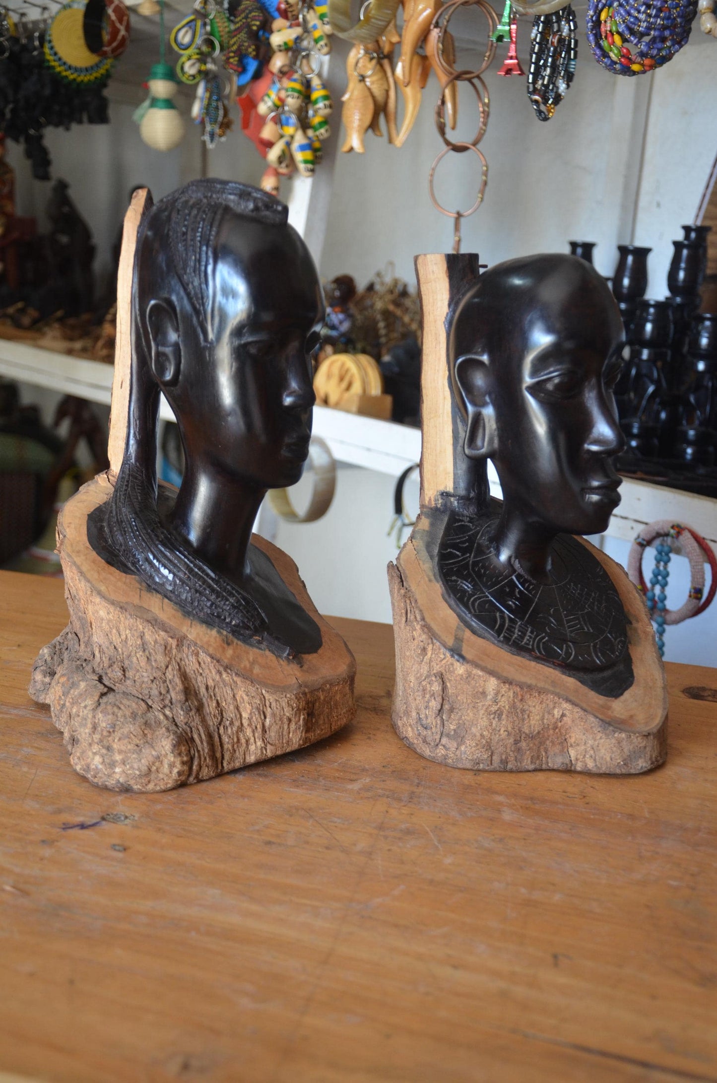 Hand-Carved Ebony Wood Maasai Couple Statue | African Tribal Art Sculpture