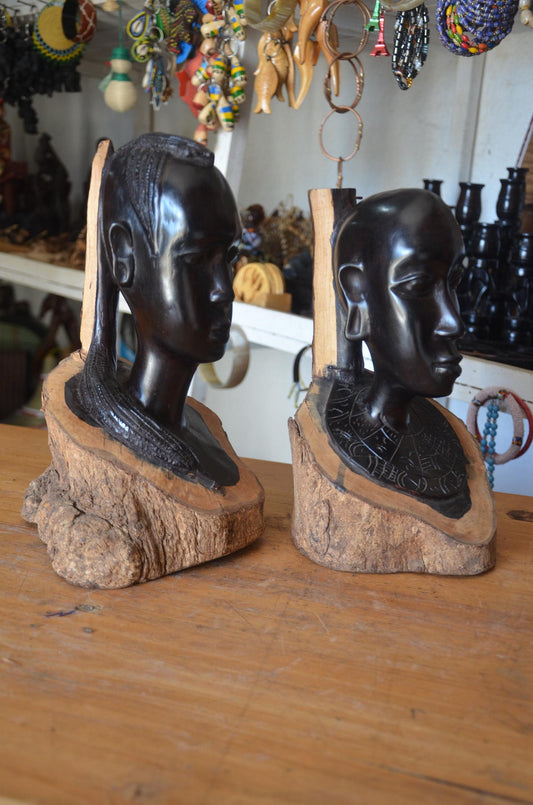 Hand-Carved Ebony Wood Maasai Couple Statue | African Tribal Art Sculpture